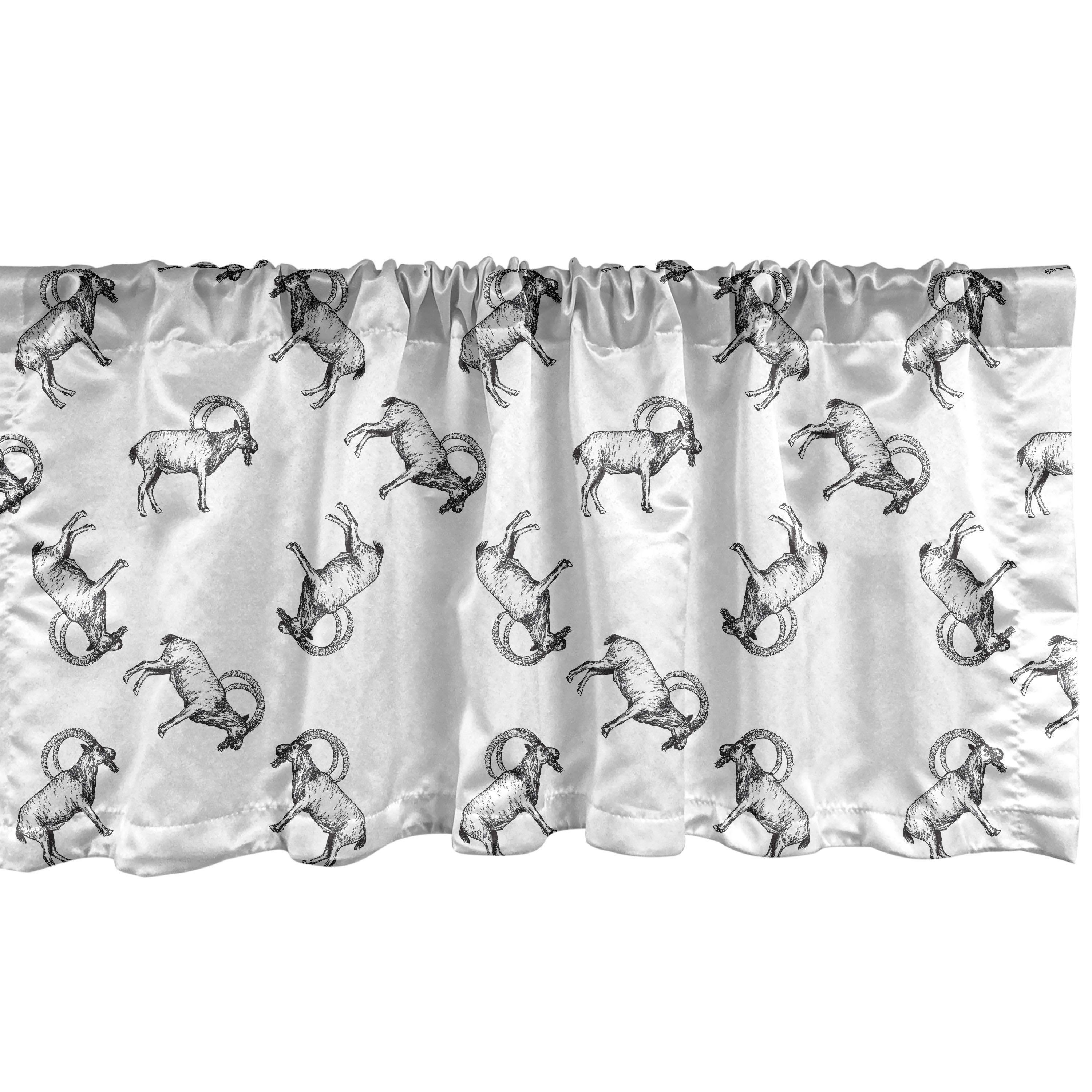Scheibengardine Vorhang Volant für Küche Schlafzimmer Dekor mit Stangentasche, Abakuhaus, Microfaser, Ziege Sketch Gebirgsziegen-Muster