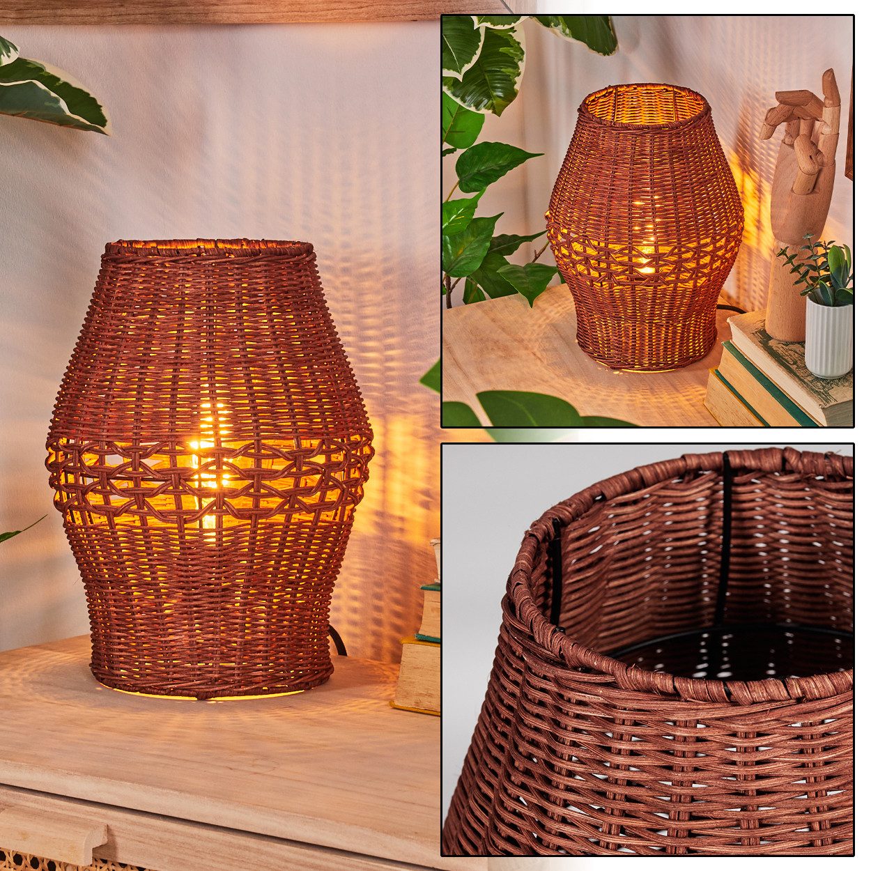 Tischleuchte Tischlampe aus Metall/Rattan in Schwarz/Braun