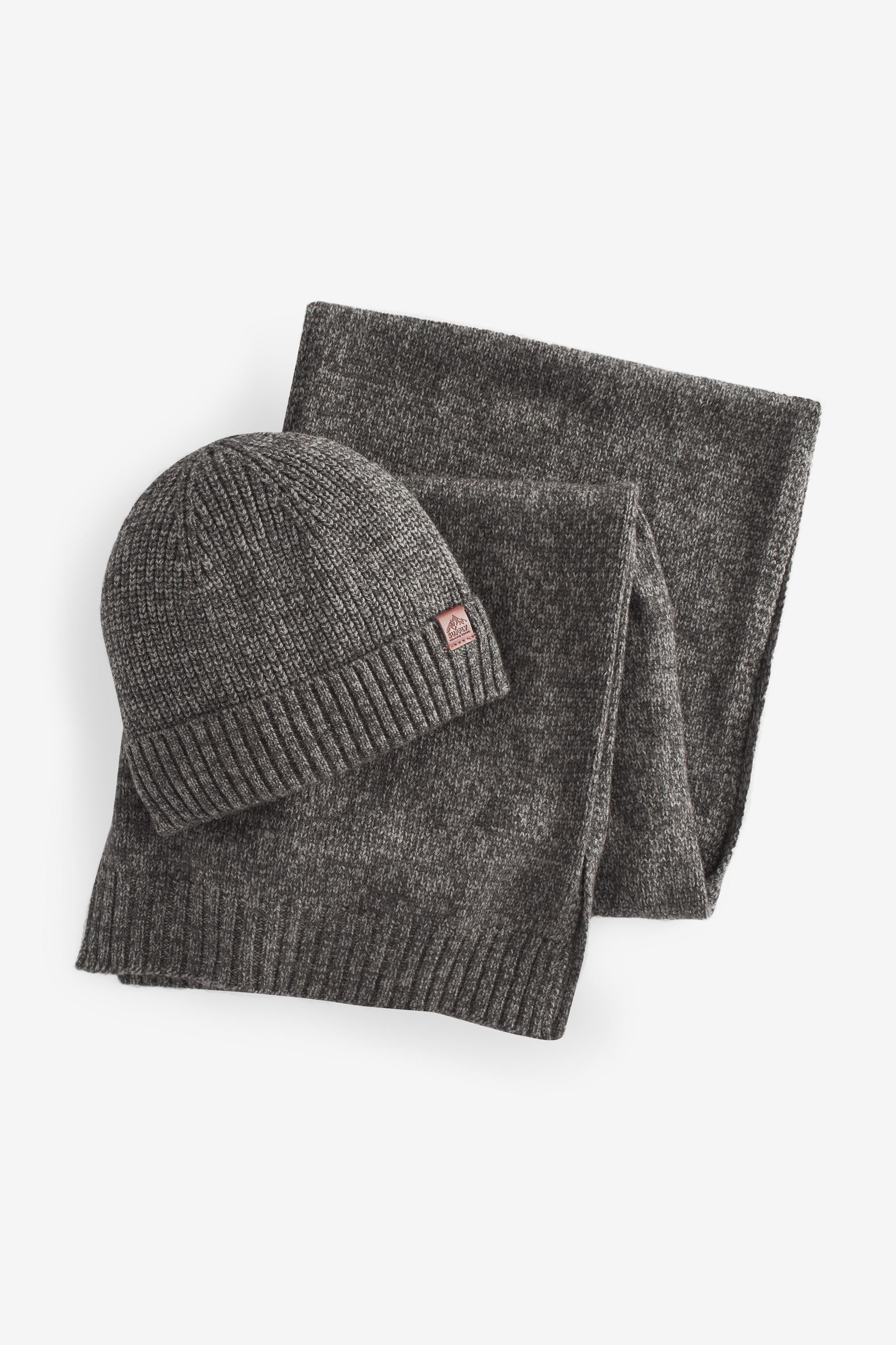 Set Beanie Next aus Schal (2-St) Charcoal Grey und Strickmütze