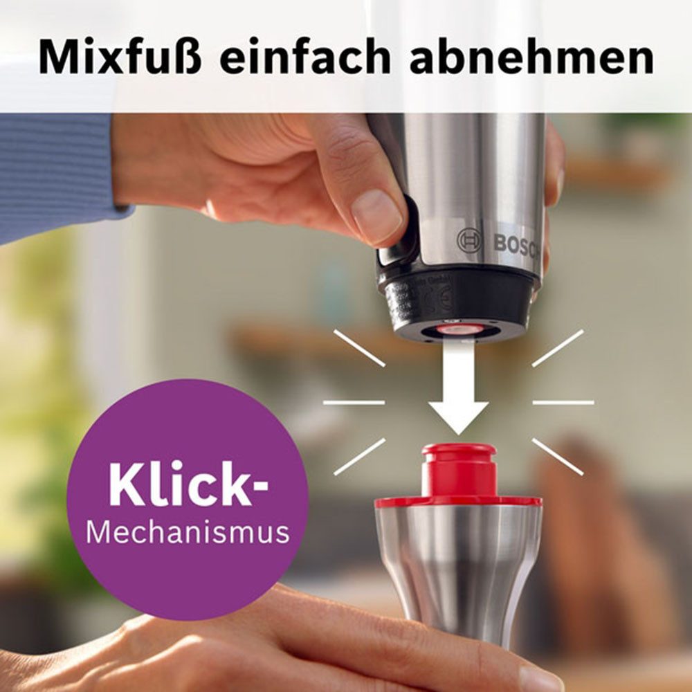BOSCH Stabmixer ErgoMaster Serie 8, MSM8M934, Doppelschneebesen, Becher, Zerkleinerer, 1500 W, 6 Klingen Edelstahl, Spiralkabel, Keramikkupplung, luftgekühlter Motor