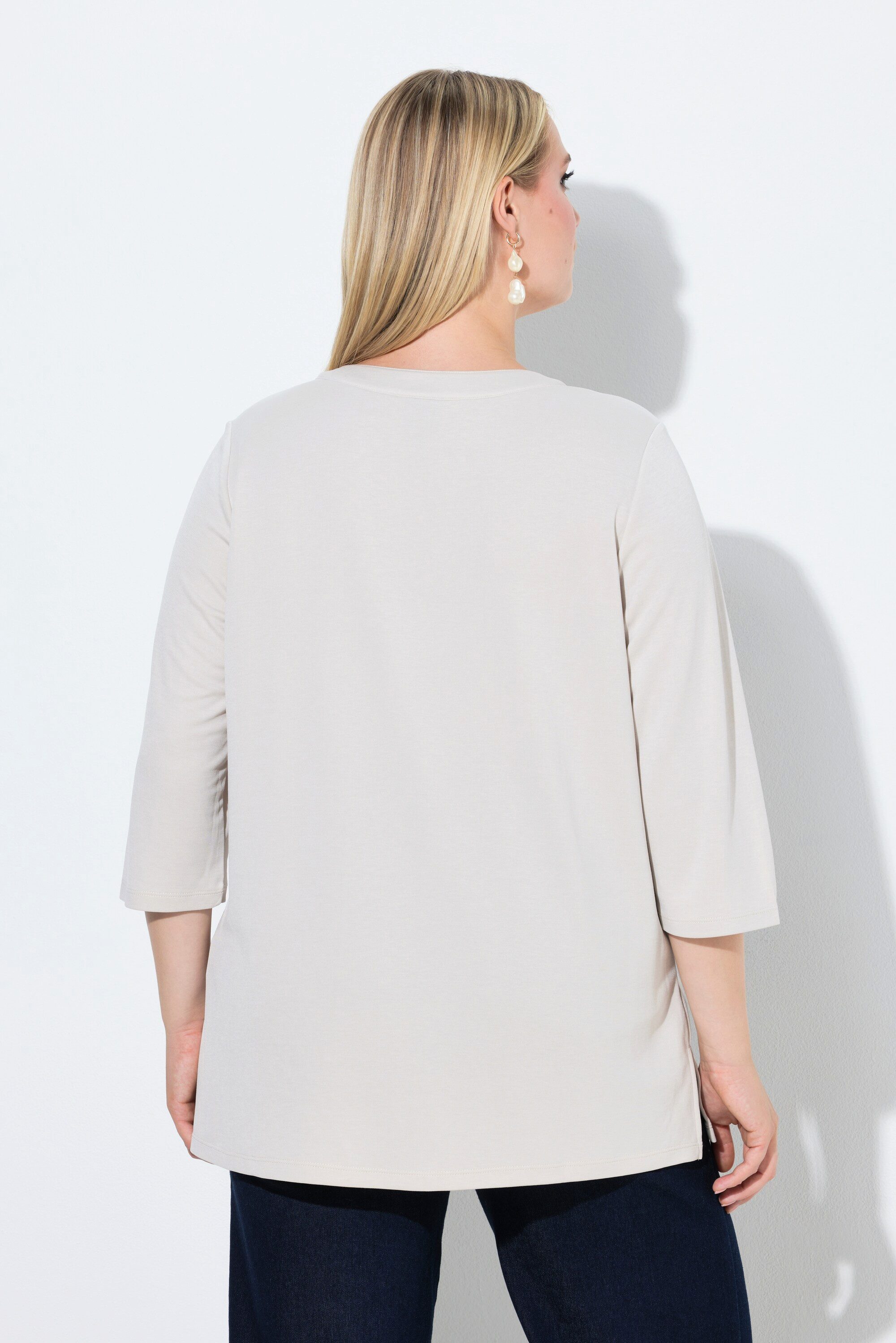 Ulla Popken Longshirt Tunika-Shirt A-Linie Tunika-Ausschnitt 3/4-Arm
