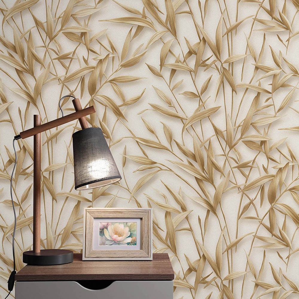 Erismann Vliestapete Blätter Motiv Floral Zweige Creme Braun Glitzer 10587-11 Pure Harmony