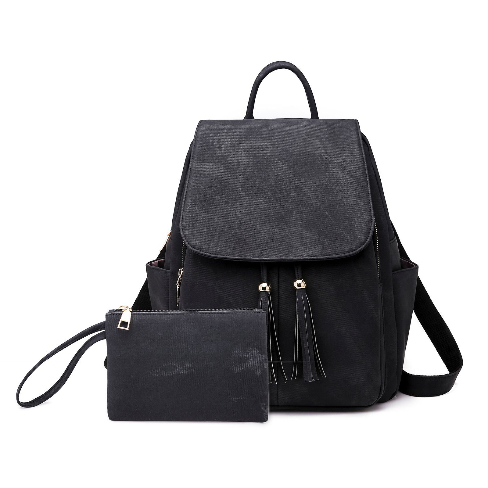 REDOM Rucksack Laptoprucksack Schulrucksack Schultertasche Reiserucksack aus Canvas (Laptop Notebook Tasche Uni Rucksack Anti-Diebstahl mit Geldbörse, Schultertasche, Schule Rucksack, Rucksäcke, Backpack mit Laptopfach), für Damen Frauen Jungen Teenager Freizeit Arbeit Business Reisen Schwarz