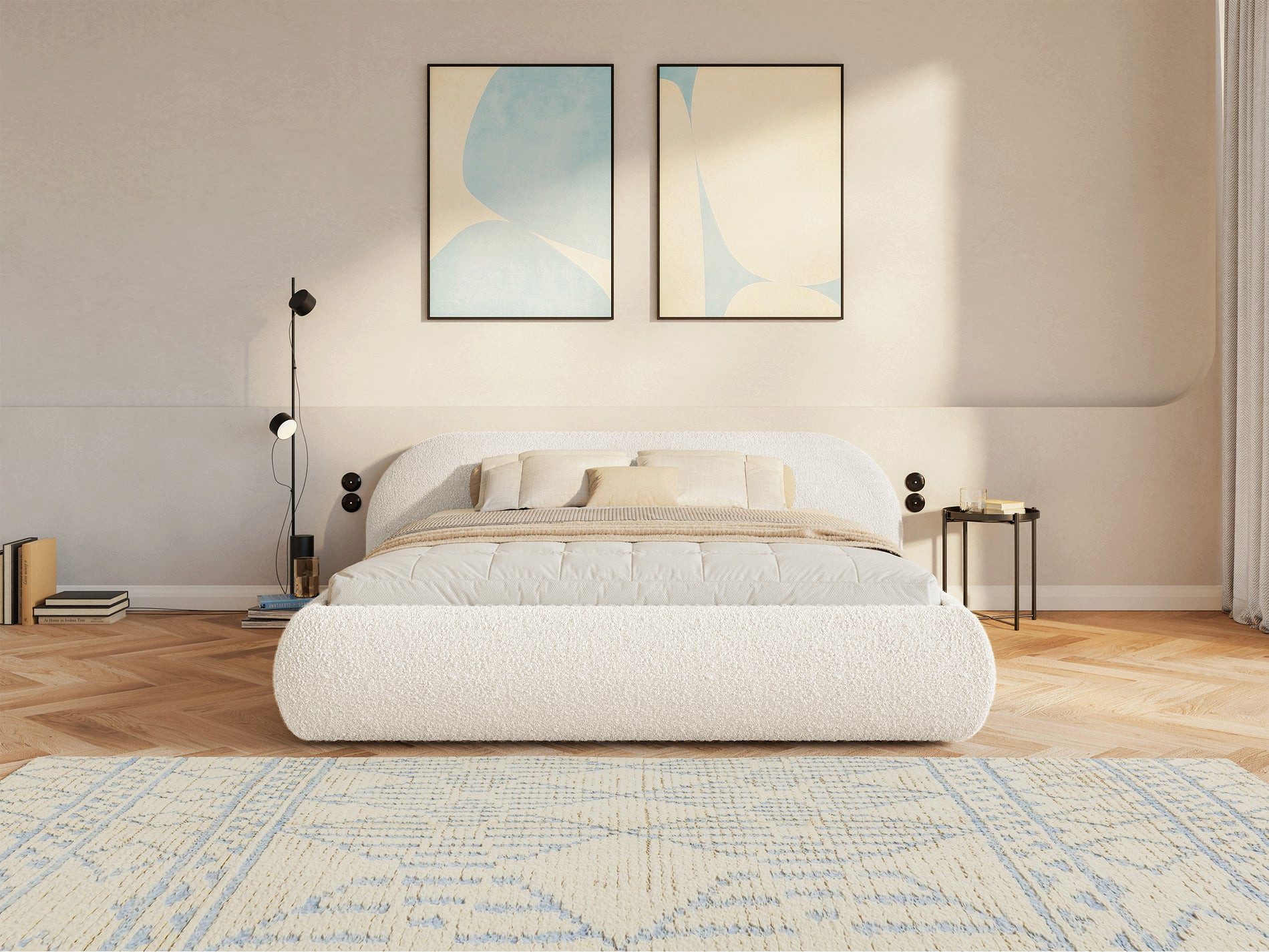 Selsey Polsterbett SHELS LOW, mit Rolllattenrost, Kopfteil und Bouclé, 140, 160, 180 cm