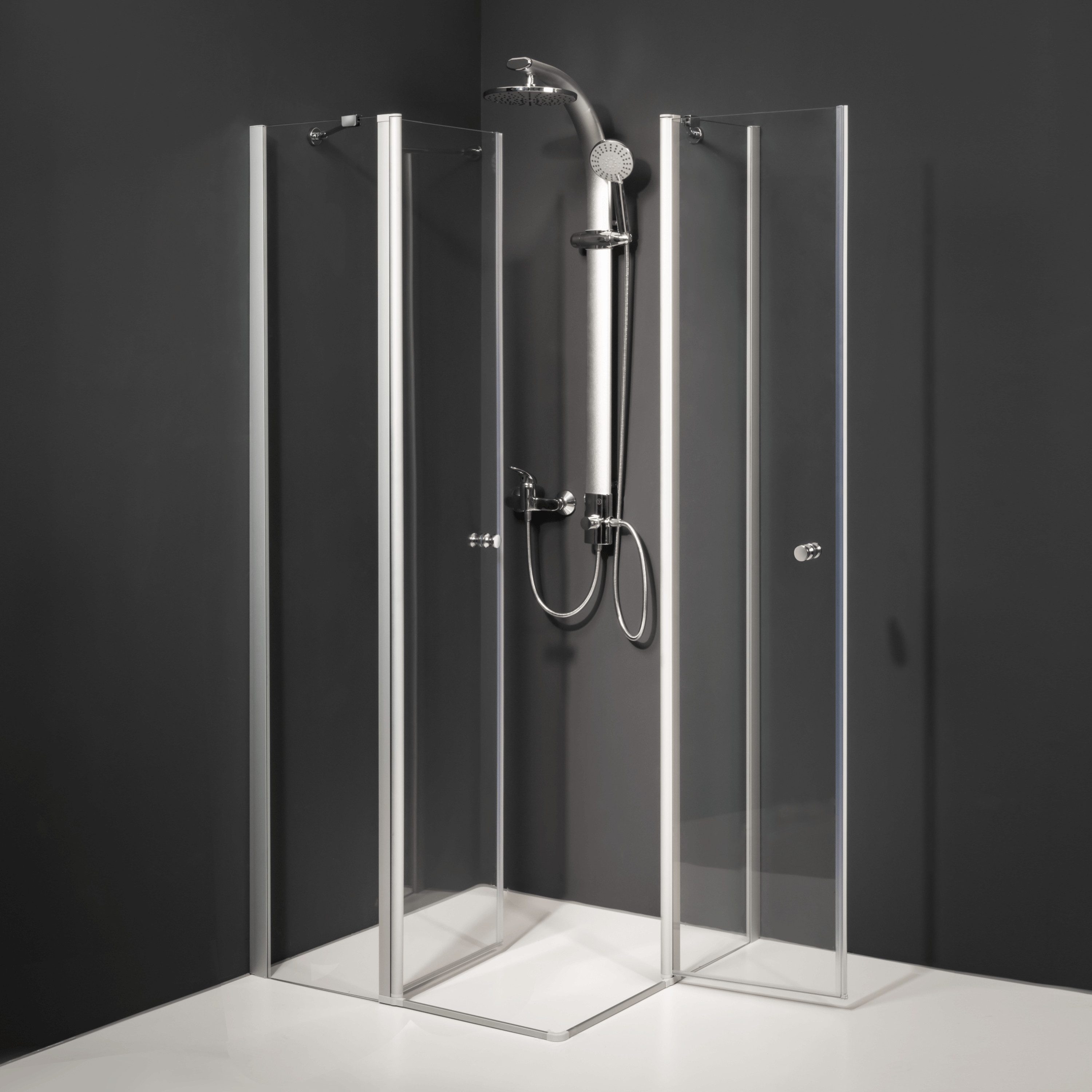 Dusbad Eckdusche Duschabtrennung Dusbad Vital 5 Eckeinstieg Pendeltür an FT 4 teilig, BxT: 100x100 cm, ESG-Glas
