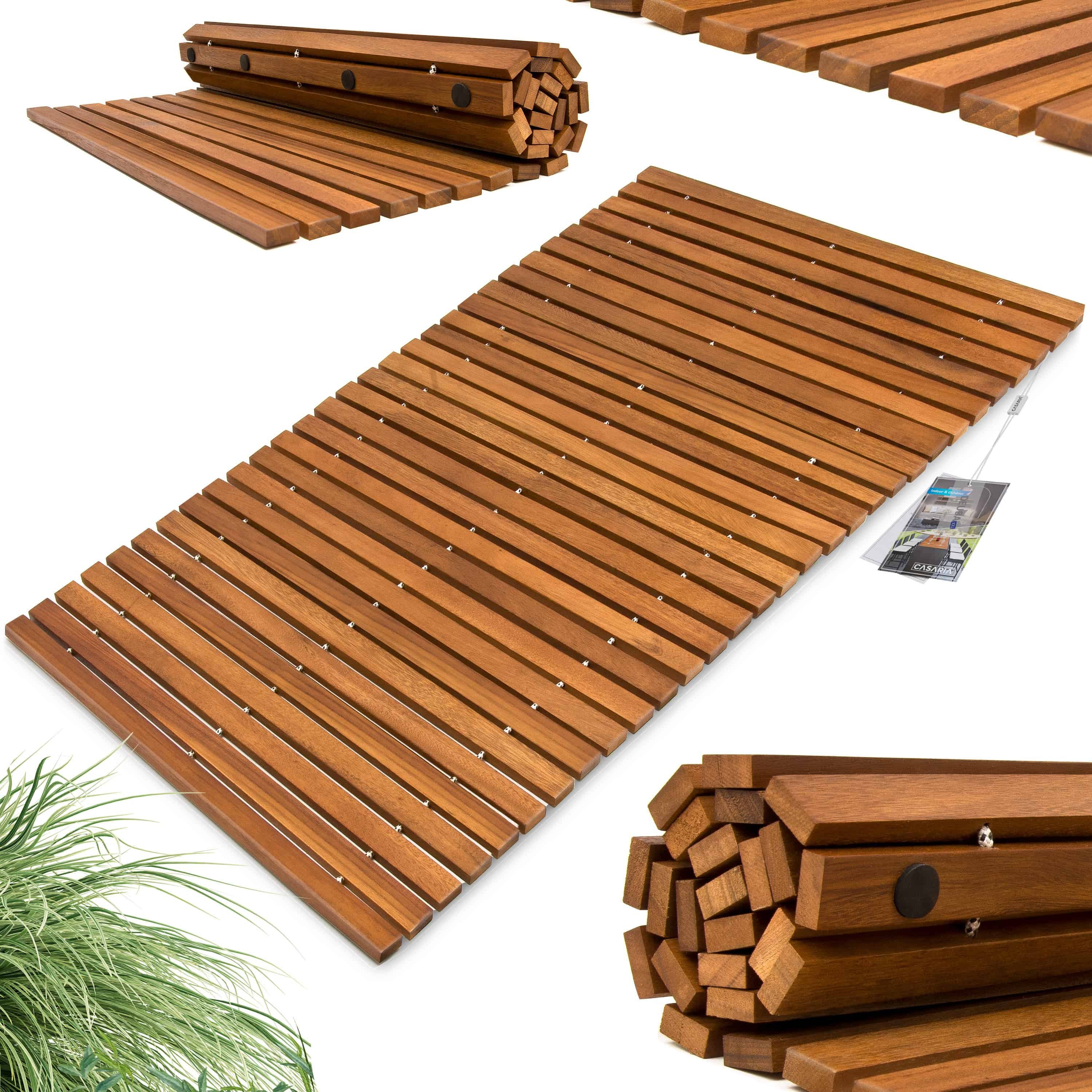 Casaria Badematte, robustes Akazienholz, Akazienholz, Stab, Badvorleger Holz 76x50 cm FSC-zertifiziertes Akazienholz Gummistopper