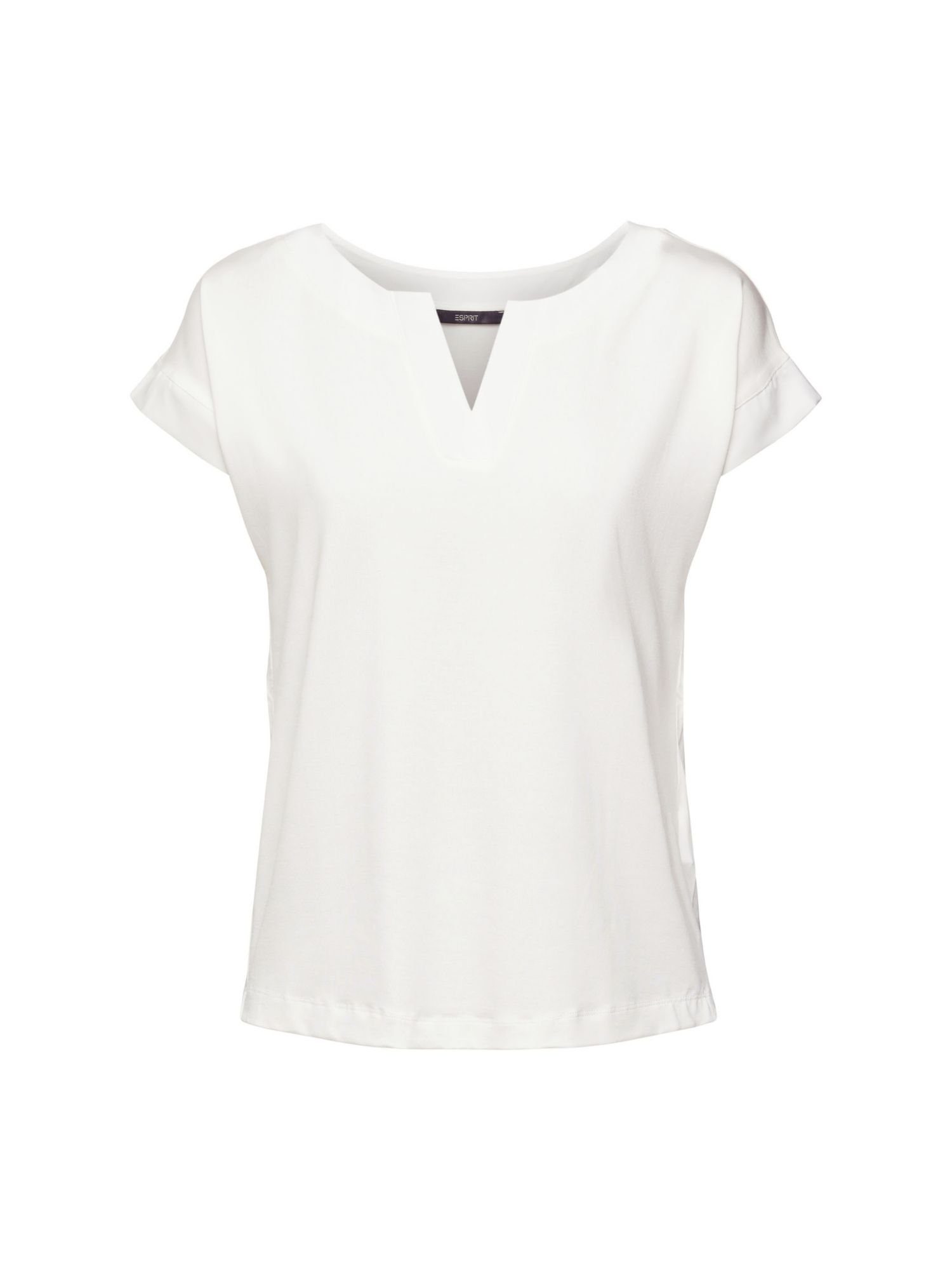 Esprit Collection T-Shirt T-Shirt mit V-Ausschnitt, TENCEL™ (1-tlg),  Ärmelkanten und Ausschnitt mit Kontrastblende