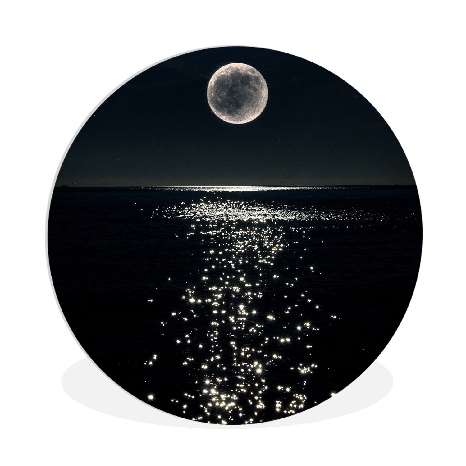 MuchoWow Картина Mond - Wasser - Dunkelheit, Fotodruck (1 St), Rundes wandbild Wohnzimmer, Wandschmuck, 120x120 cm