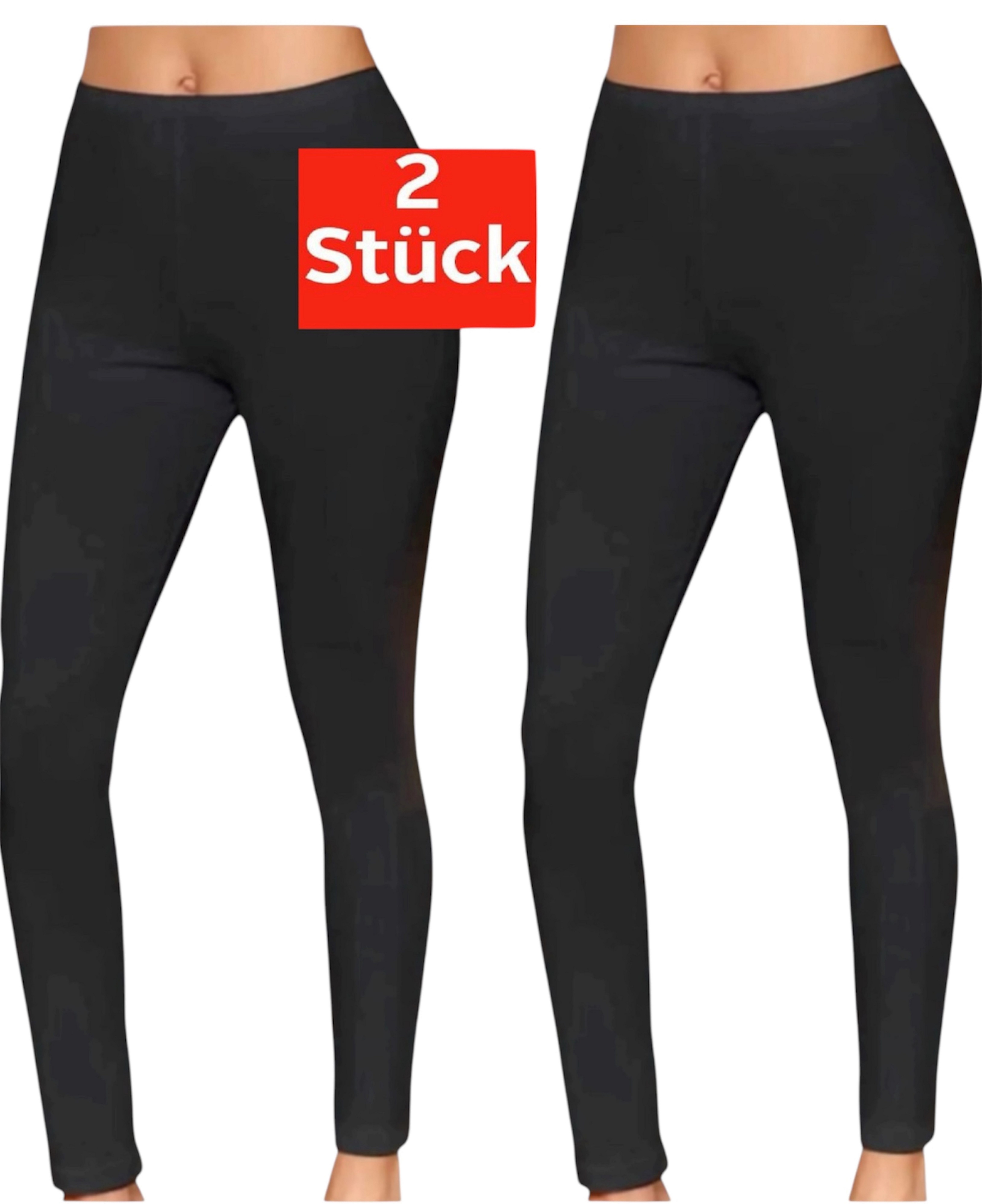 DDOnlineShop Leggings Damen Lange Unterhosen aus Baumwolle Schwarz A2135 (Spar-Set, 2-tlg., 2er-Pack) Premium Qualität