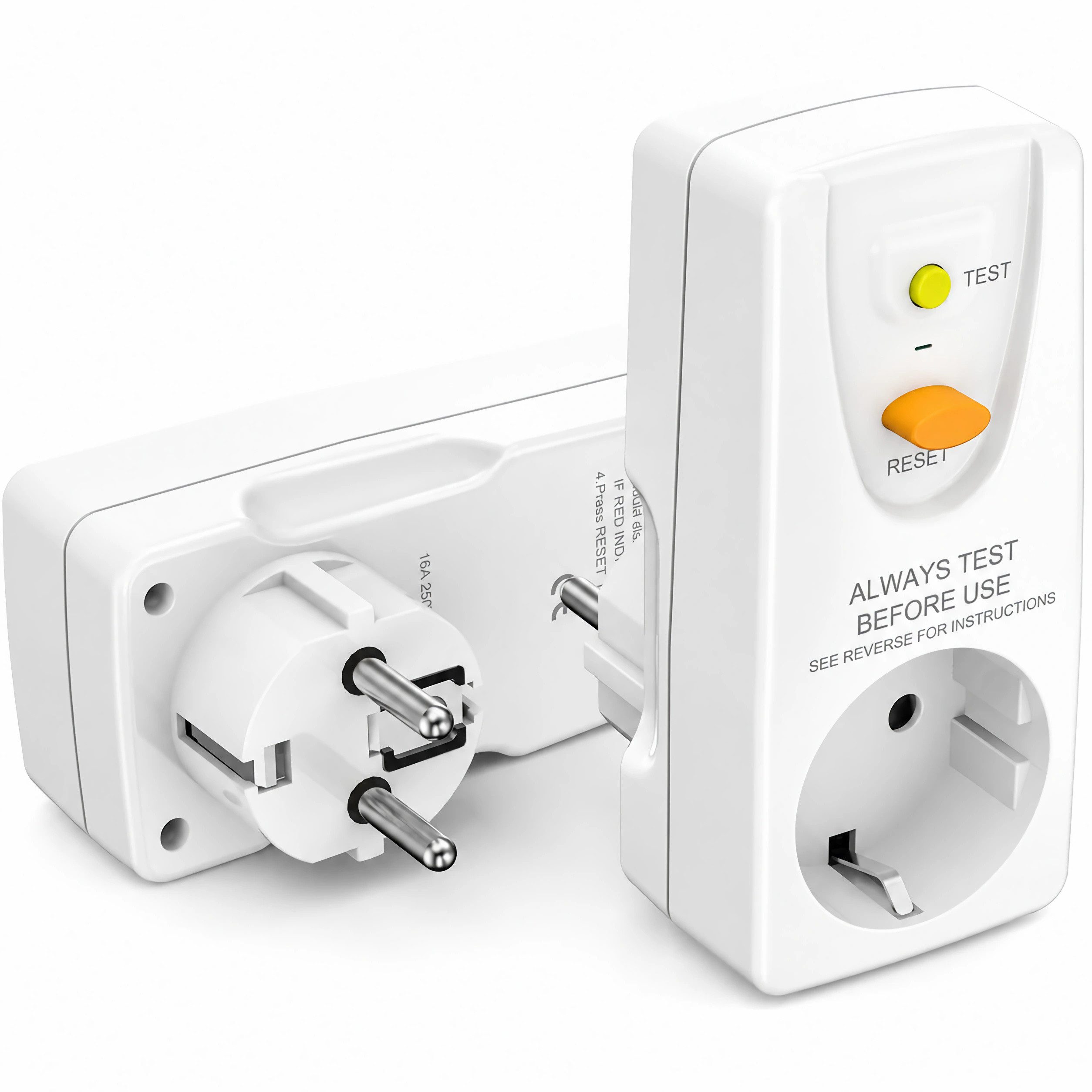 Bolwins E40C FI-Schutzschalter Steckdose 16A Personenschutzadapter 230V IP44 Universal-Ladegerät (16000 mA, Einzelset, 1-tlg., 1× FI-Schutzschalter-Stecker, sofort einsatzbereit, keine Installation, 10mA FI-Schutz, IP44, Test/Reset, <0,1s Abschaltung, Kindersicherung)