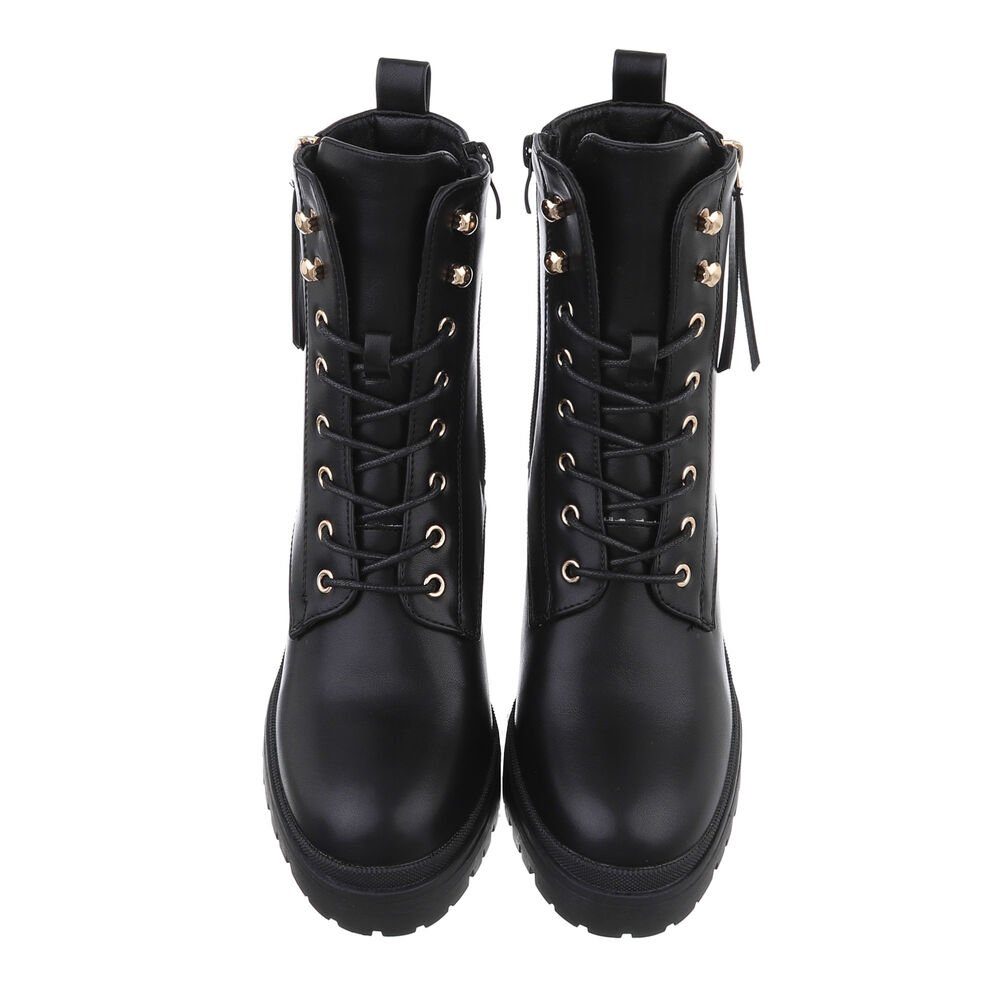 Ital-Design Trendige Stiefeletten mit Reißverschluss und Schnürung Schnürstiefelette (84338046) Blockabsatz High-Heel Stiefeletten in Schwarz