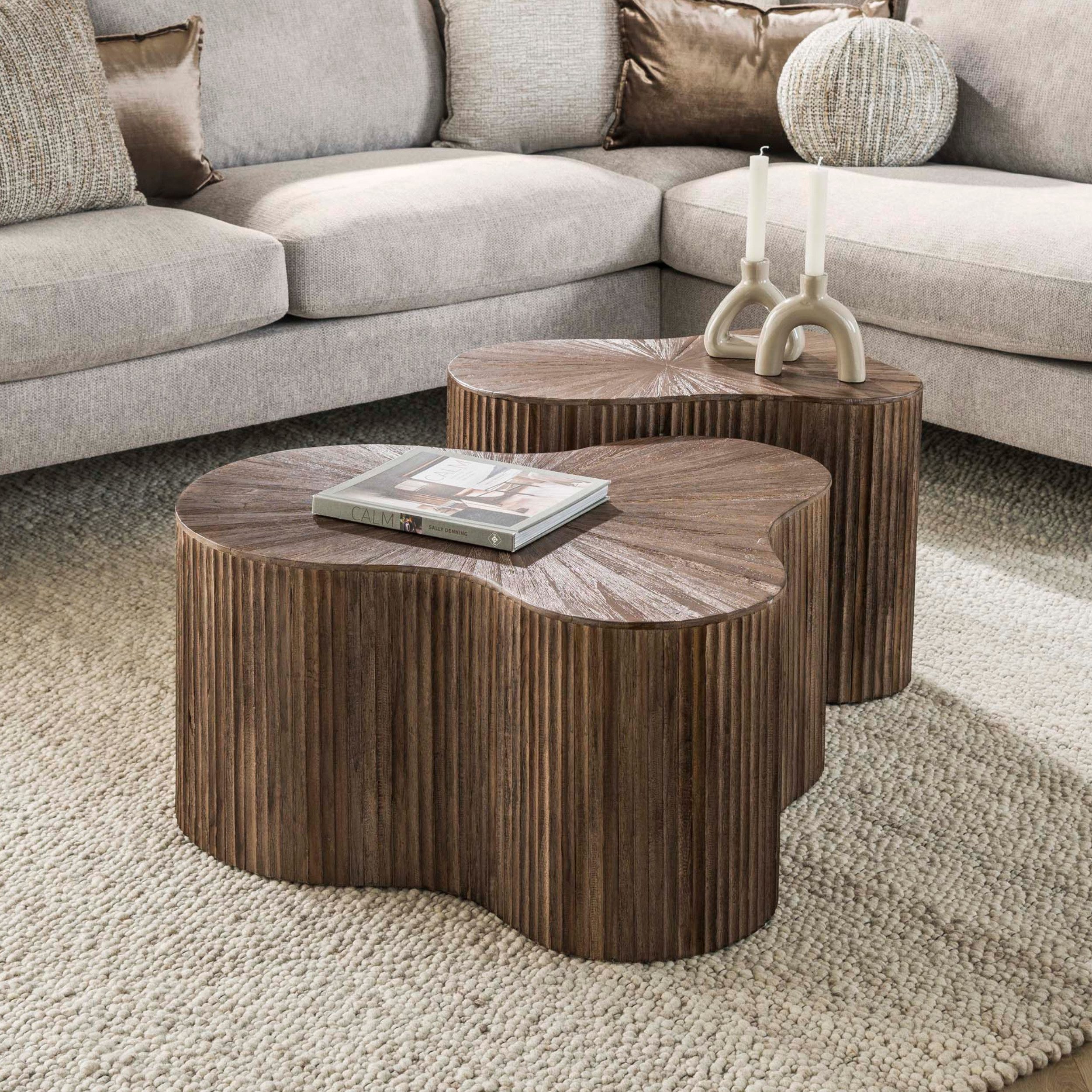 alesvelt Couchtisch ENNIO TROFOGLIO Organische Blocktische in dunklem Teak (2er-Set), 77x66x38cm Teakholz Skulpturales Block-Design