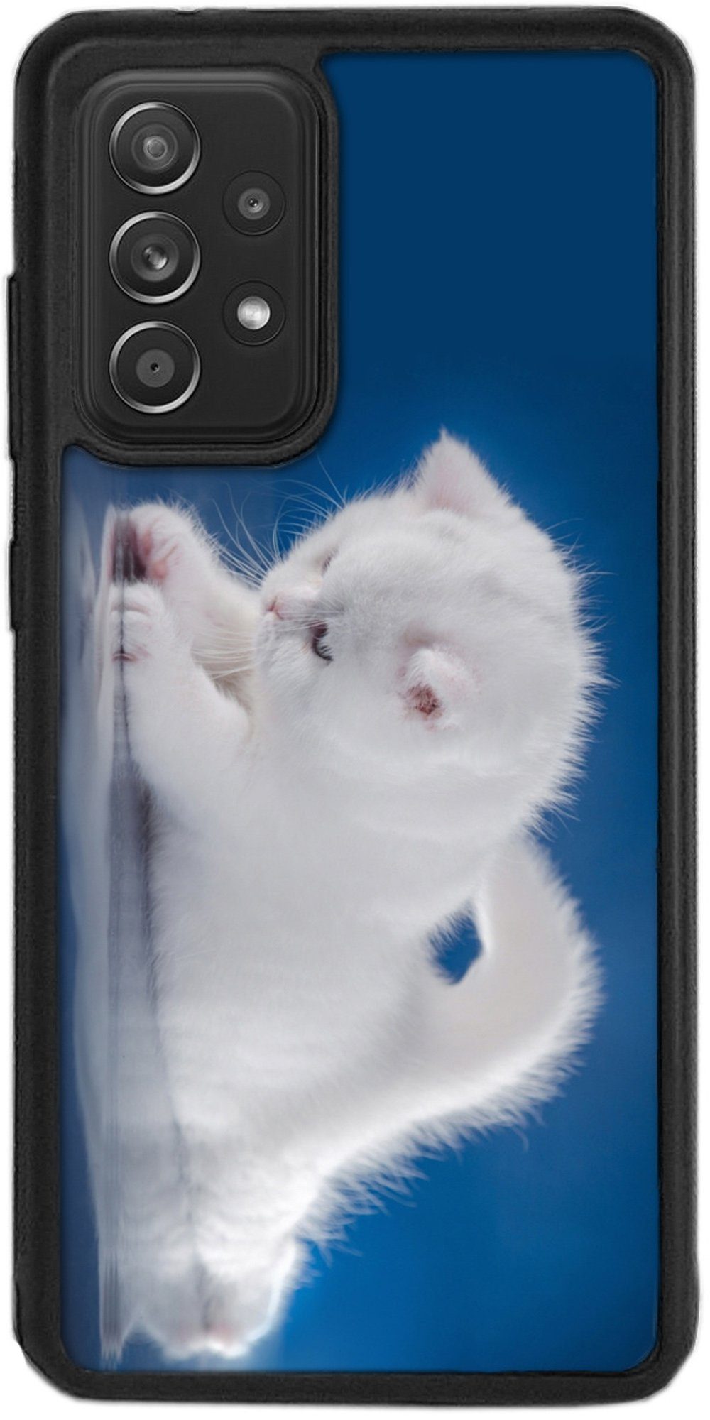 Traumhuelle Handyhülle TPU HÜLLE Silikon MOTIV 121 Case Cover Schutzhülle Backcover Etui 5G, weiße Katze Handy Bumper Smartphone Rückschale Schwarz 5G