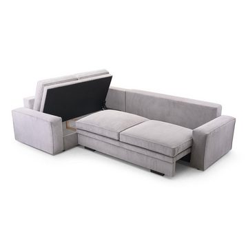 Beautysofa Ecksofa Tobias, mit Bettfunktion, Bettkasten, Velourstoff mit Cord-Struktur, L-Form Corner Sofa, Polstersofa für Wohnzimmer, Ottomane rechts oder links montierbar