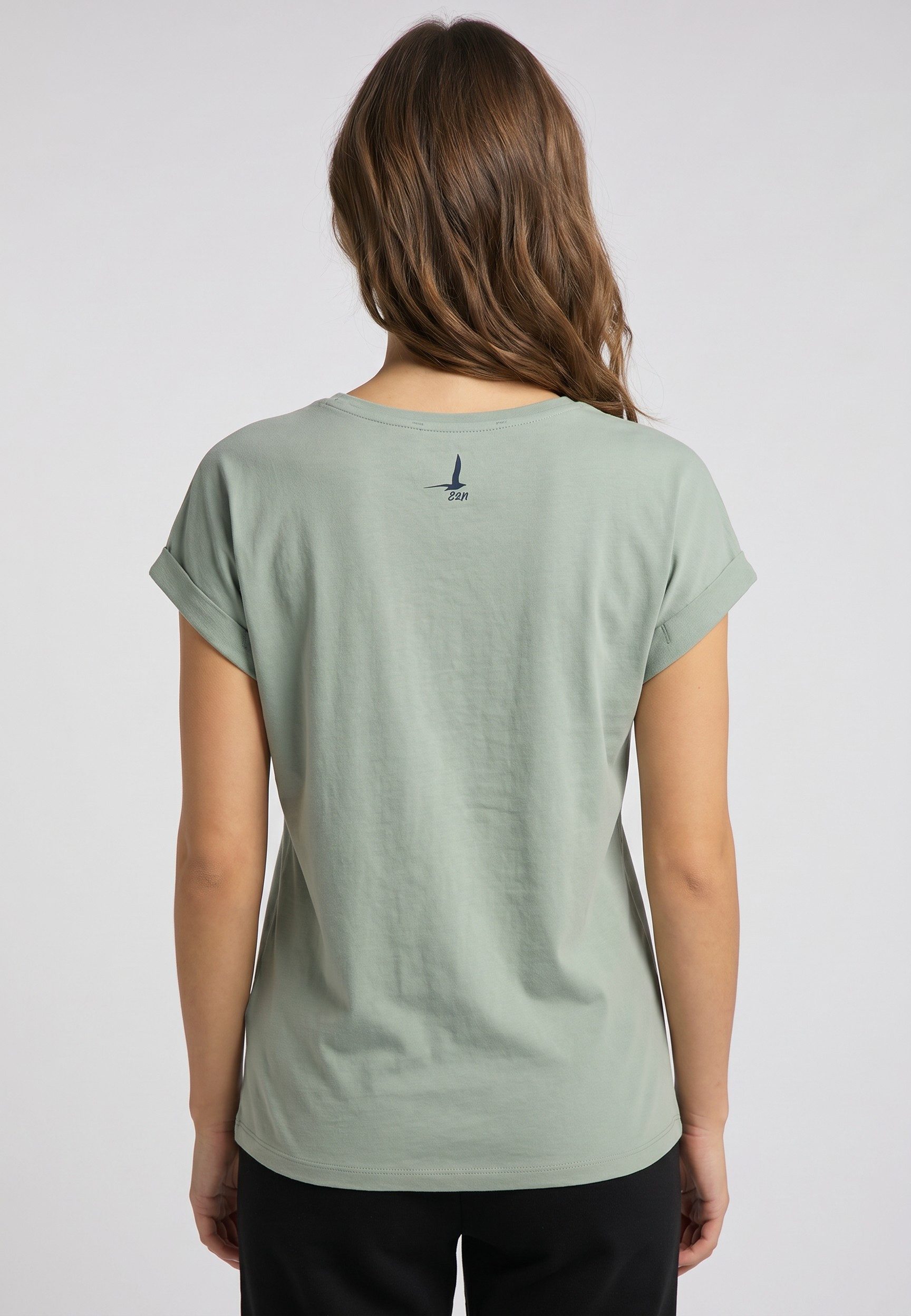 Eight2Nine T-Shirt Damen T-Shirt mit maritimer Stickerei Ärmel mit Aufschlag, Stickmotive: Muschel, Schiff, Hummer, Anker