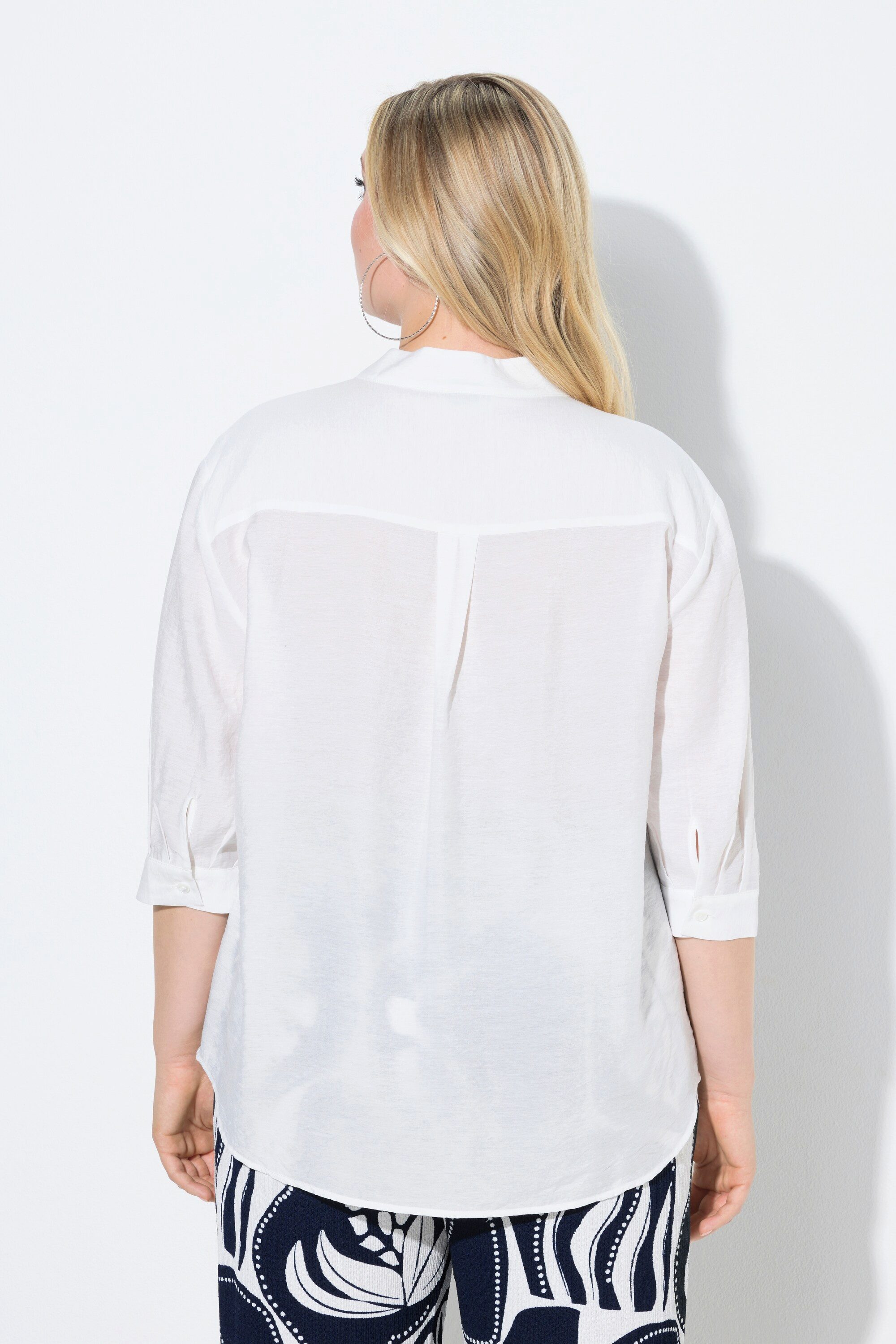 Ulla Popken Tunika Tunika-Bluse Biesen Oversized Stehkragen 3/4-Arm