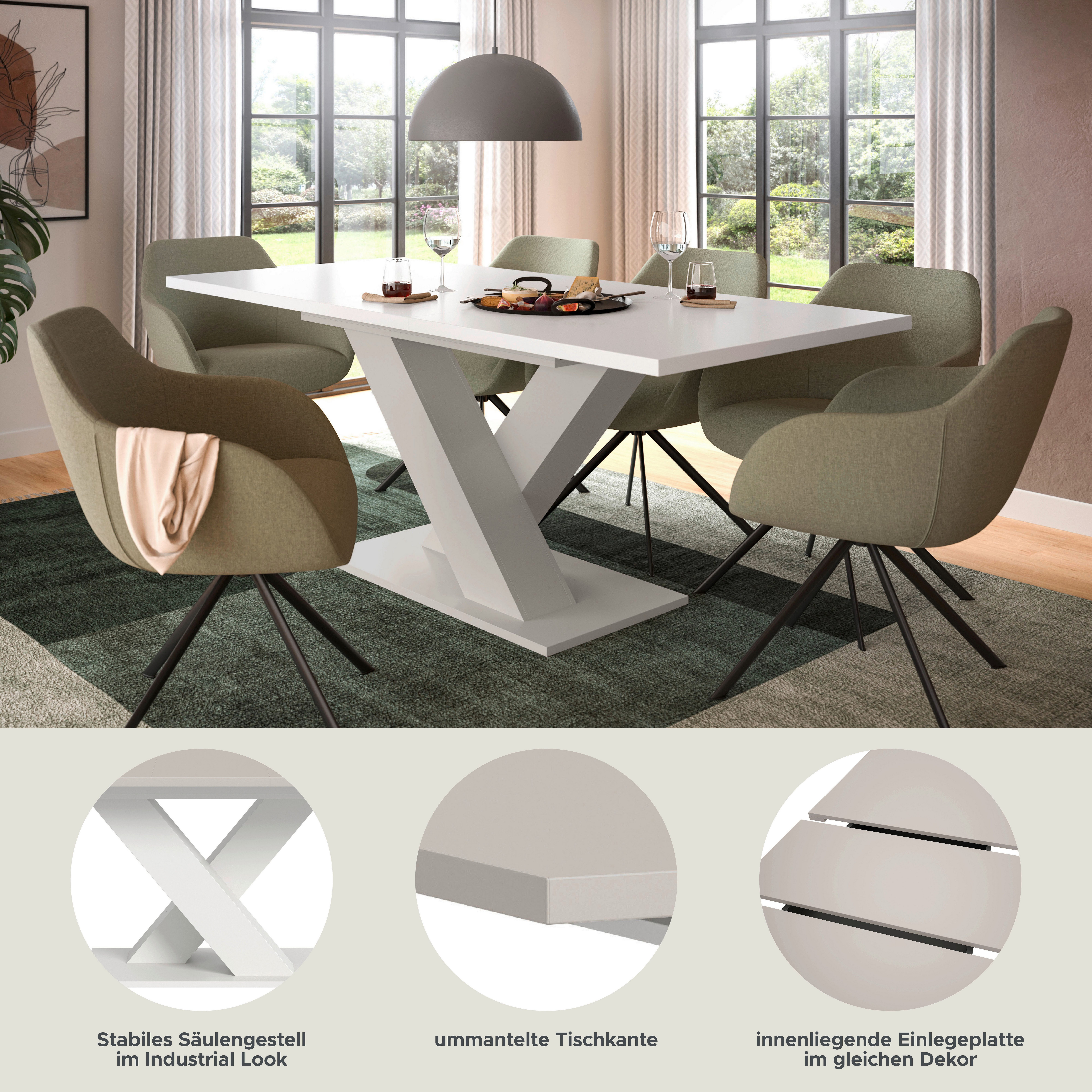 Home affaire Esstisch Motus, ausziehbar 150 -190 cm, inklusive 40 cm Einlegeplatte (Set, 1-St), X-Gestell mit Bodenplatte, Tisch, Küchentisch, Esszimmer, Küche