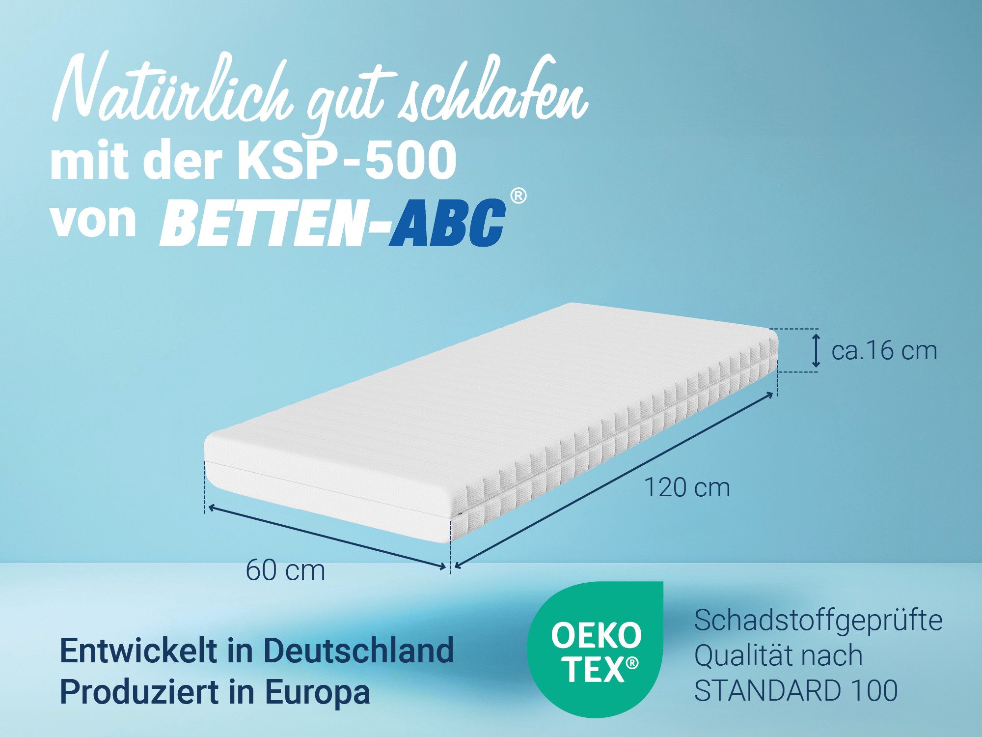 Kaltschaummatratze Betten-ABC KSP-500, 7 Zonen Matratze, 90x200cm, 140x200cm, Betten-ABC, 16 cm hoch, H2/H3 oder als Wendematratze H2/H3, ergonomisch, atmungsaktiv
