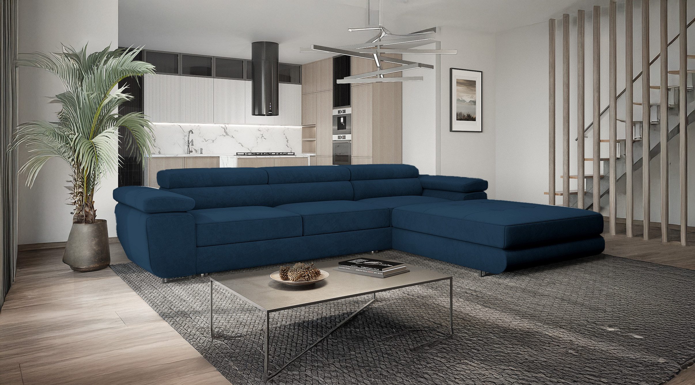 Goldstoff Ecksofa mit Schlaffunktion und Bettkasten, günstig online kaufen