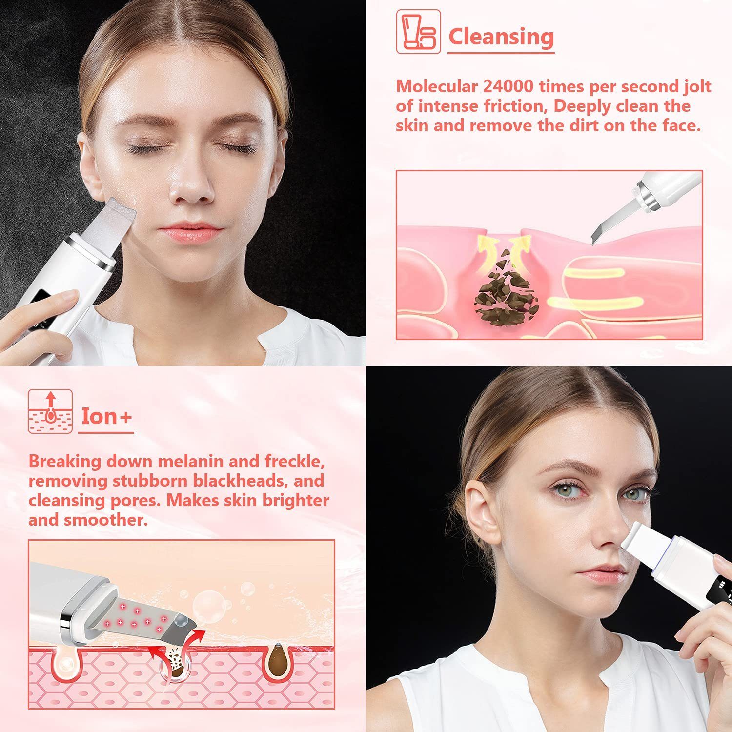 Dermaroller Haiaveng Ultraschall -Scrubber mit Ultraschallhaut Gesichtsbehörde Blackhead für -Display Remover, Hautreinigungsgerät LCD -Exfoliator