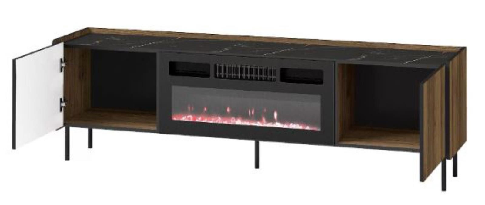 Compleo TV-Schrank zweitürig mit Elektrische Kamin COMO, Realistische LED-Flamme Modern Wohnzimmer – Bild 3 von 5