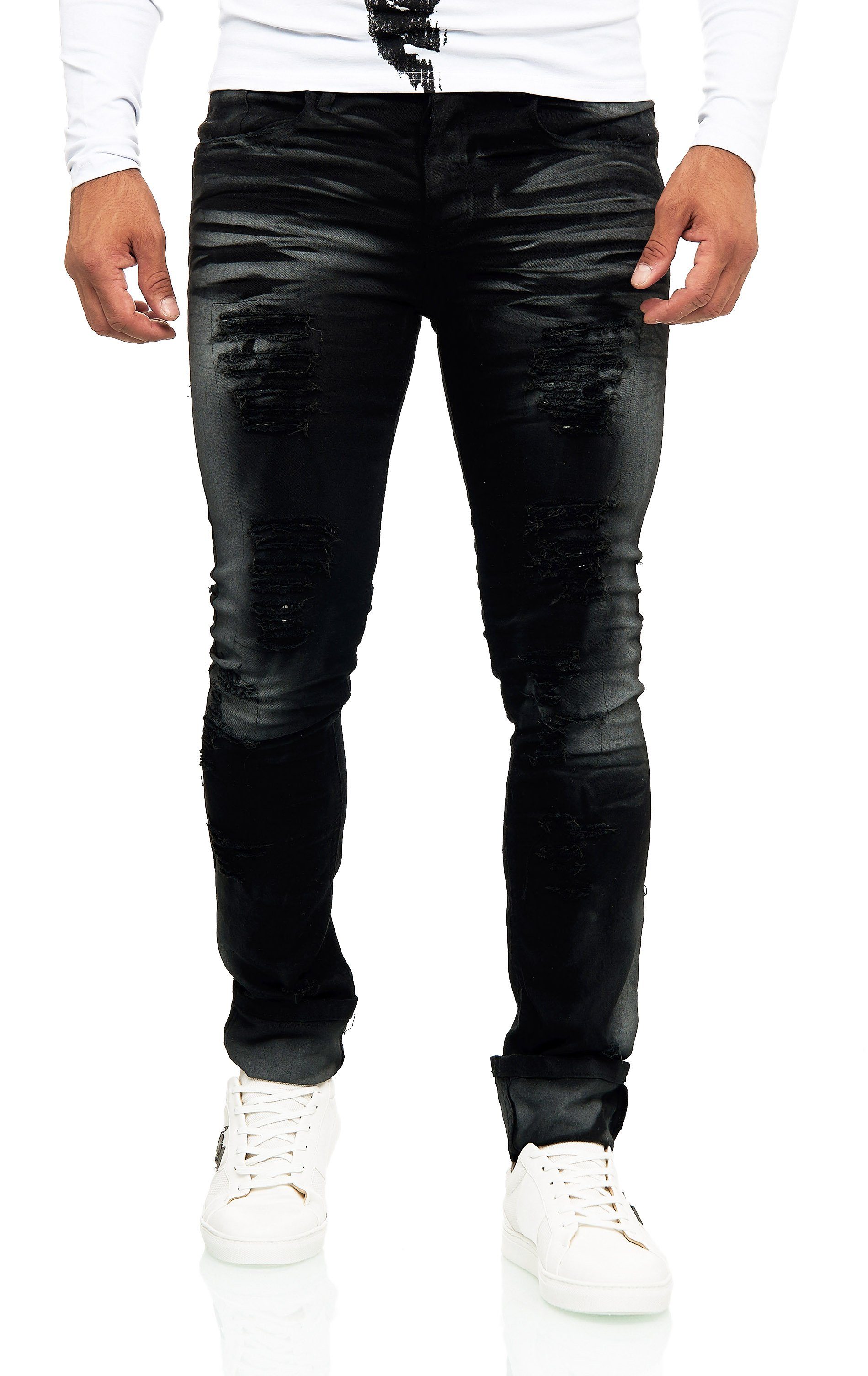 KINGZ mit im auffälliger Slim-fit-Jeans Destroyed-Look Waschung