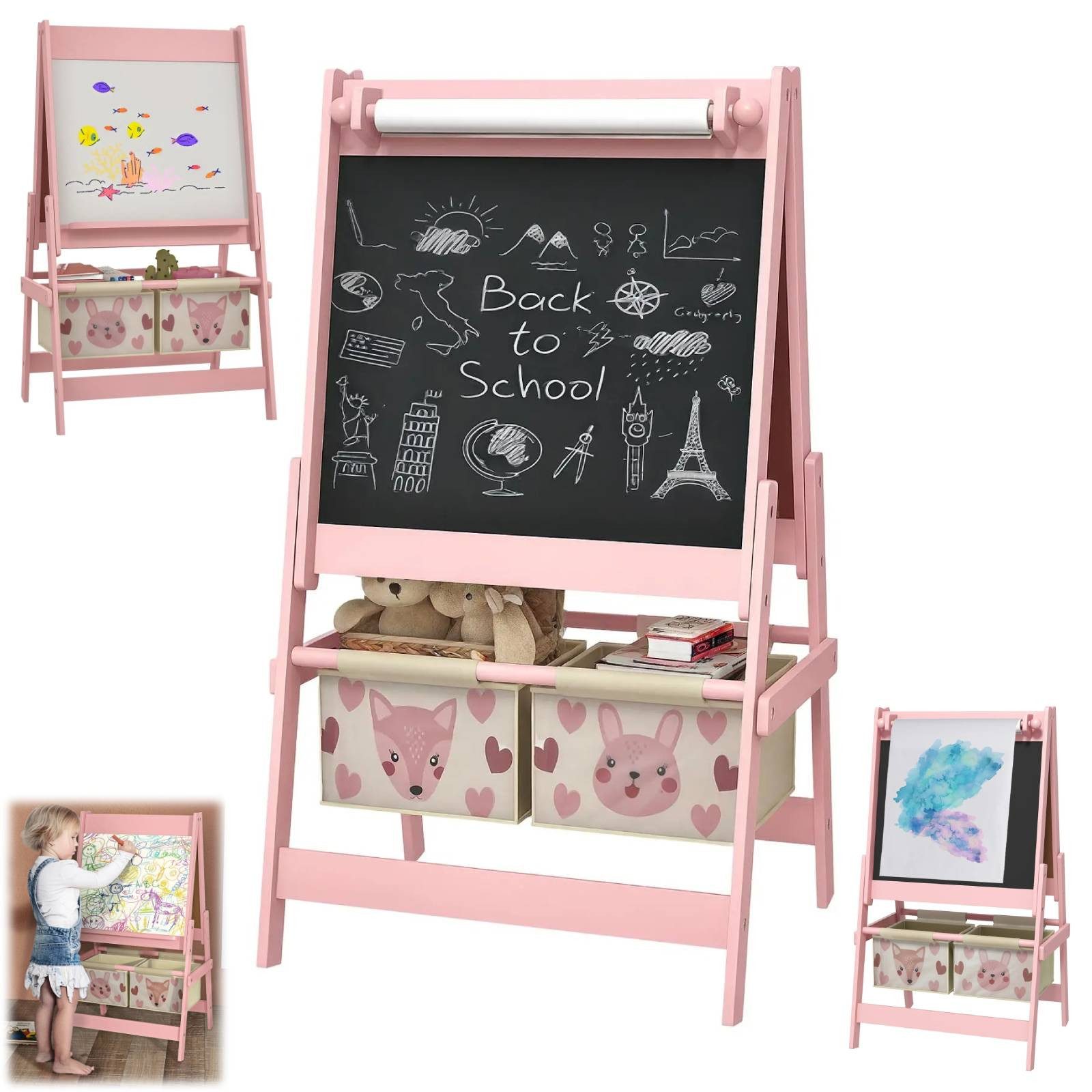BlingBin Tafel 3-in-1 Doppelseitige Kinder Staffelei, Kindertafel Kreidetaf günstig online kaufen