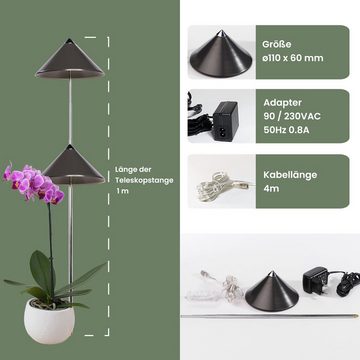 PARUS Pflanzenlampe Indoor plants, Leuchtmittel für Pflanzen, Teleskopstab 1m, Parus by Venso SUNLiTE 7W LED Vollspektrum Pflanzenlampe Grau, Indoor