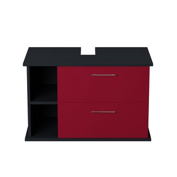 GARLIVO Waschbeckenunterschrank GLA-80L mit Schubladen, Badezimmer Waschtischunterschrank, Rot Breite 80 cm, Soft-Close, Push-to-Open/ Tip-On, Hängend