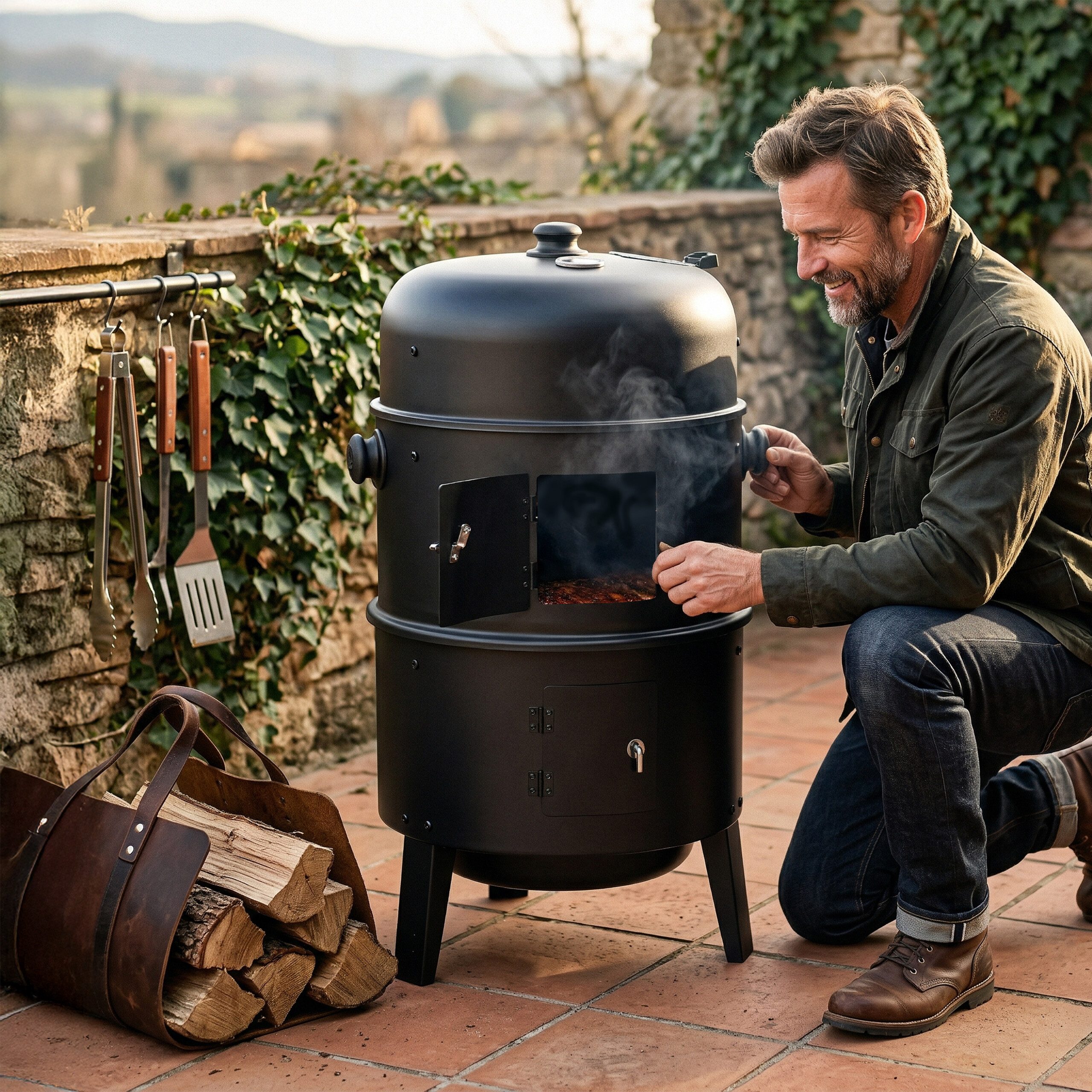 relaxdays Smoker mit Deckel & Thermomet