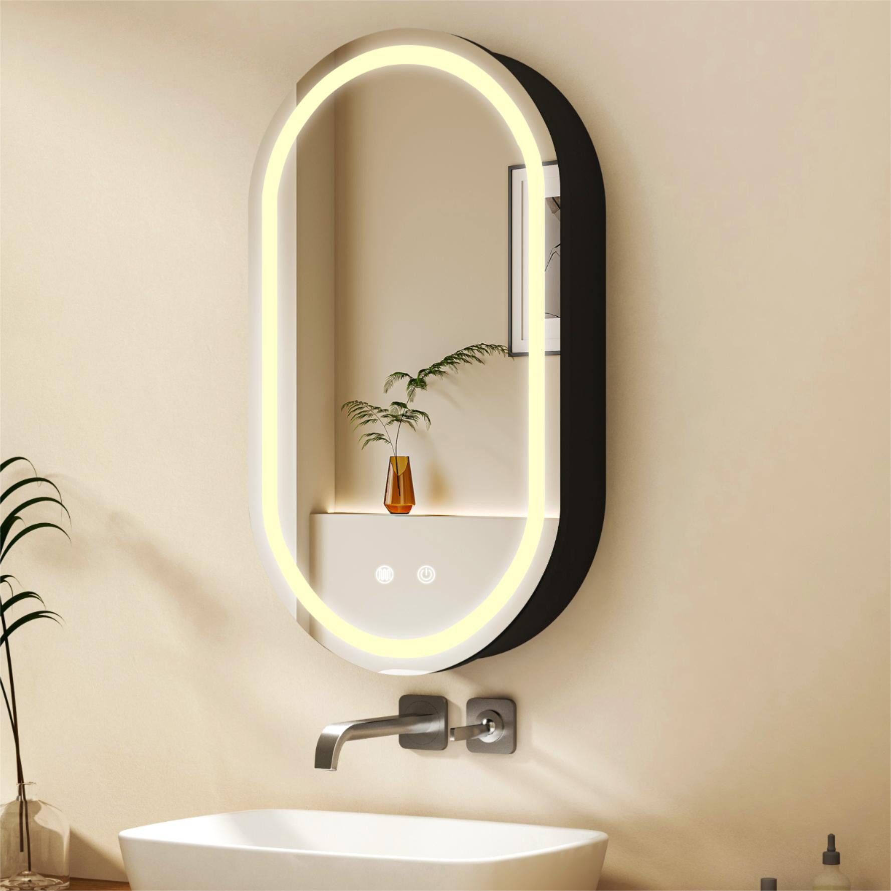 WDWRITTI Spiegelschrank Bad mit Beleuchtung Oval LED Badezimmerspiegelschra günstig online kaufen