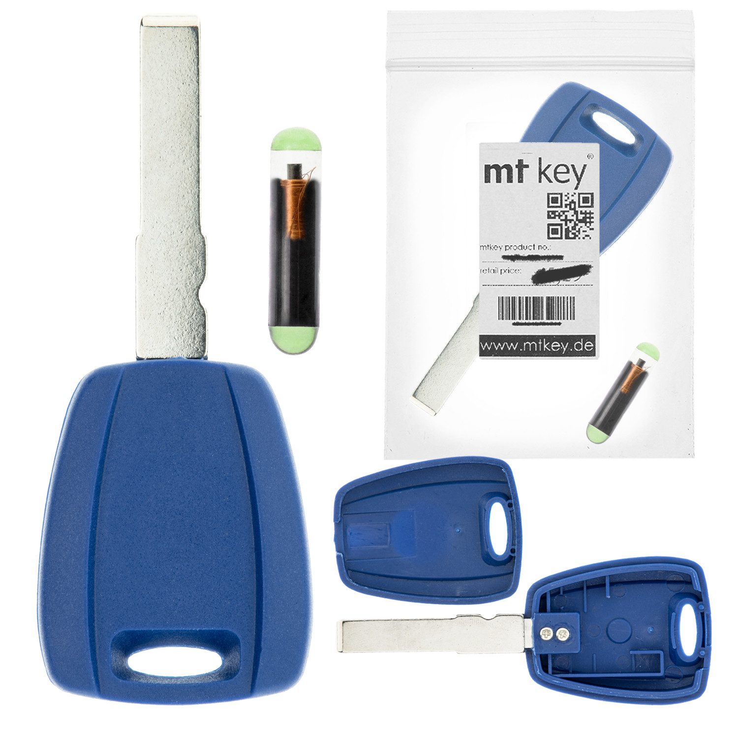 mt-key Schlüsseltasche Auto Zünd Schlüssel Rohling Blau SIP22 + ID48 Transponder (Set), für Alfa Romeo 147 (00-10); 156 932 (03-06); Gt 937 (03-10); Citro...