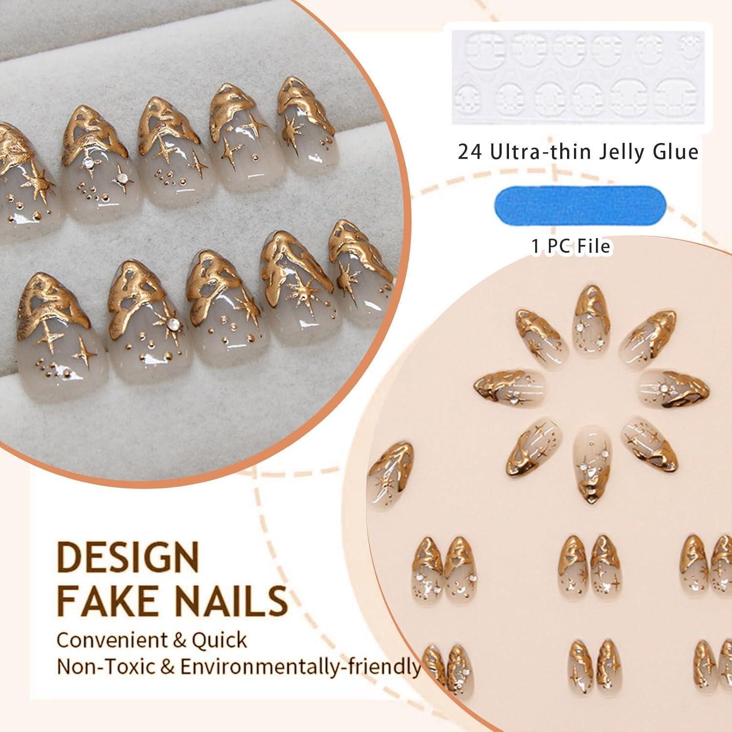 LuxusKollektion Kunstfingernägel 24 Stück Mandel Press On Nails 3D Mittel Französische Falsche Nails