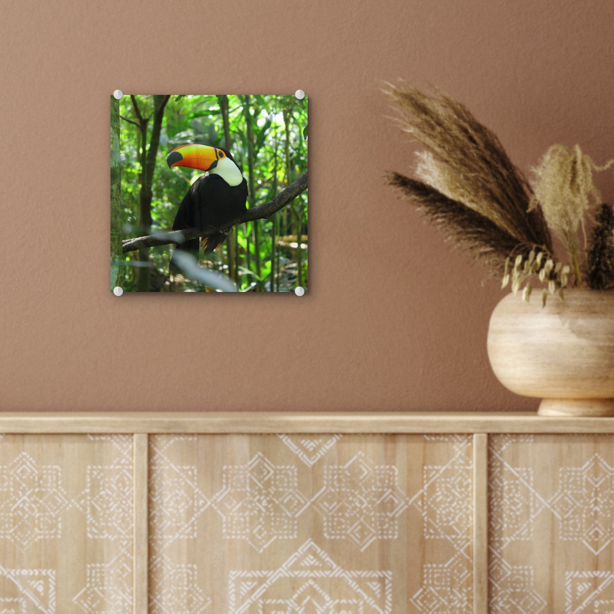 MuchoWow Acrylglasbild Tukan im Baum, (1 Glas Glas Wandbild auf auf Wanddekoration Glasbilder Foto Bilder - - St), 