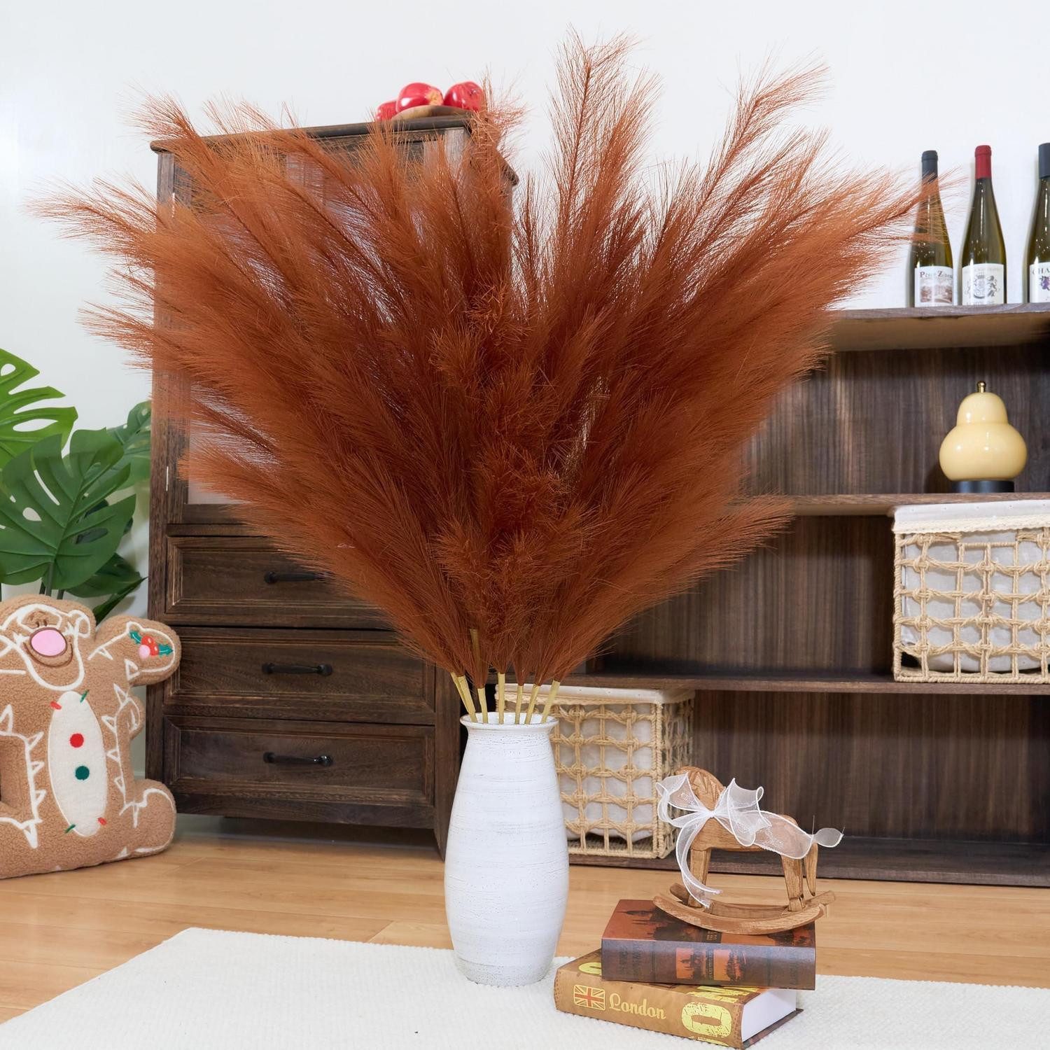 Trockenblume Pampasgras Deko Burnt Orange 8 Stiel 110cm, LuxusKollektion, Höhe 1 cm