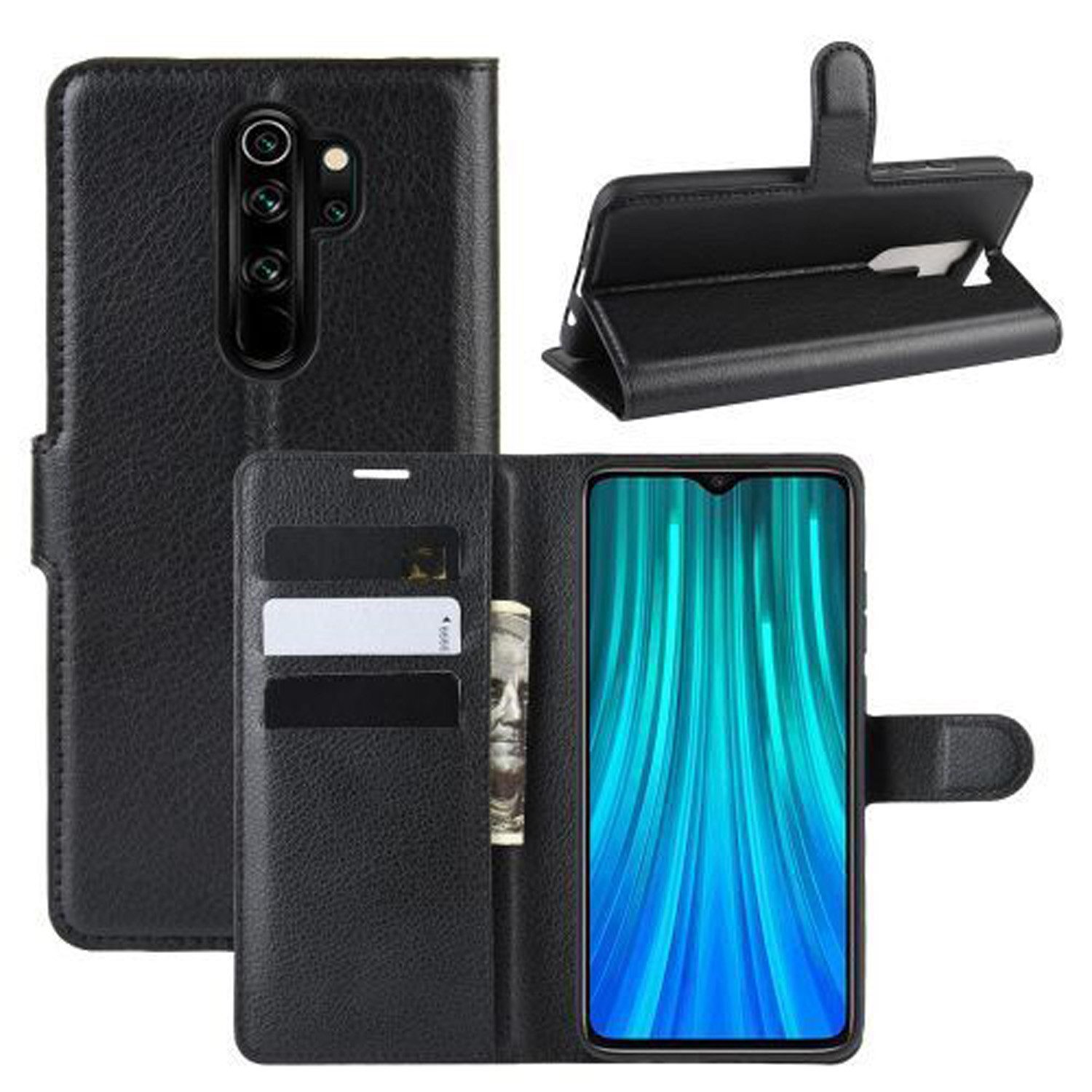 betterfon Handyhülle Handytasche für Xiaomi Klapphülle Flip Case Schwarz, 3 Kartenfächer, Magnetverschluss & Standfunktion im Lederlook