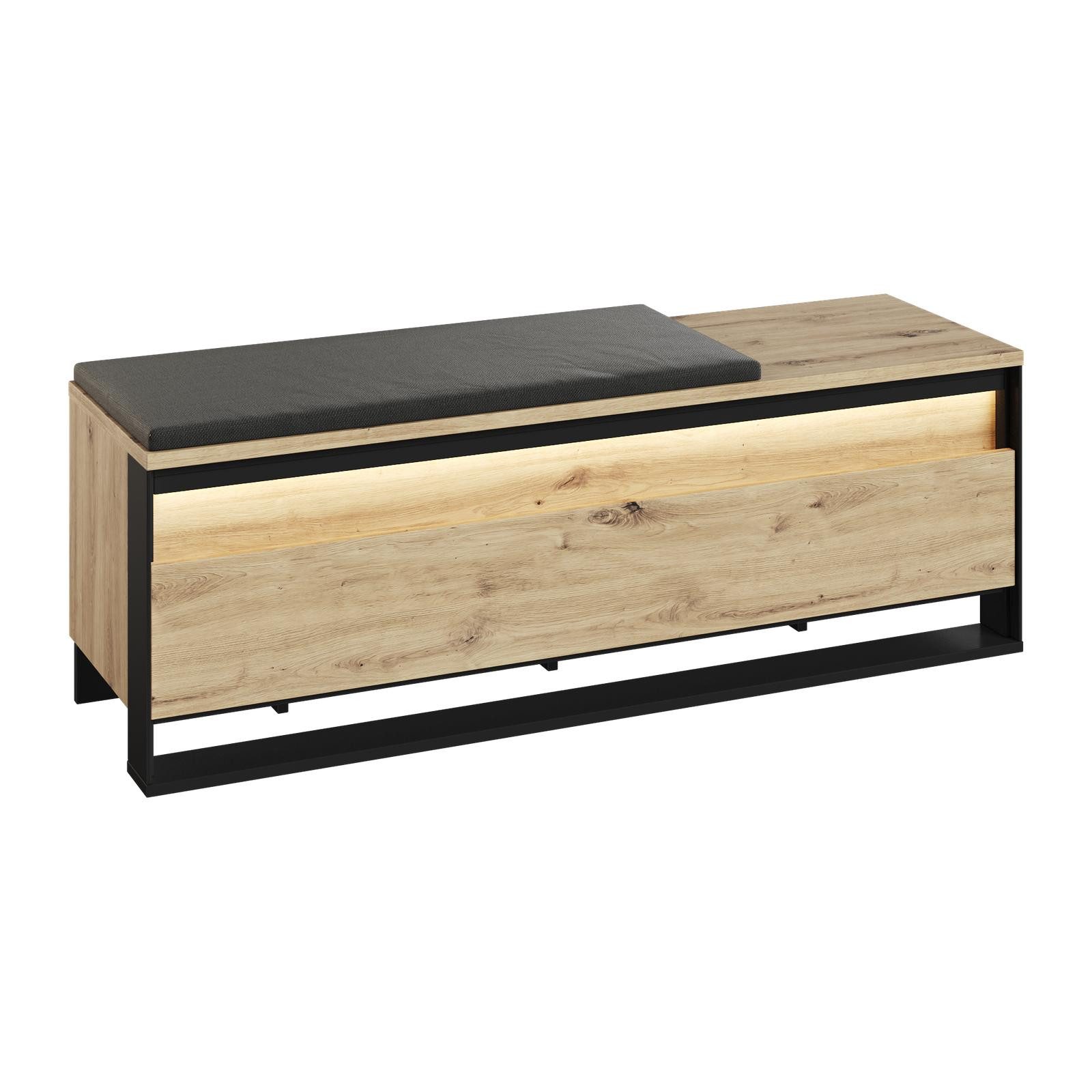 HAUSELEMENT Sitzbank QUANT QG-04, LED-Beleuchtung Schuhschrank 135 cm Stauraum Flurbank Dielenbank Loft