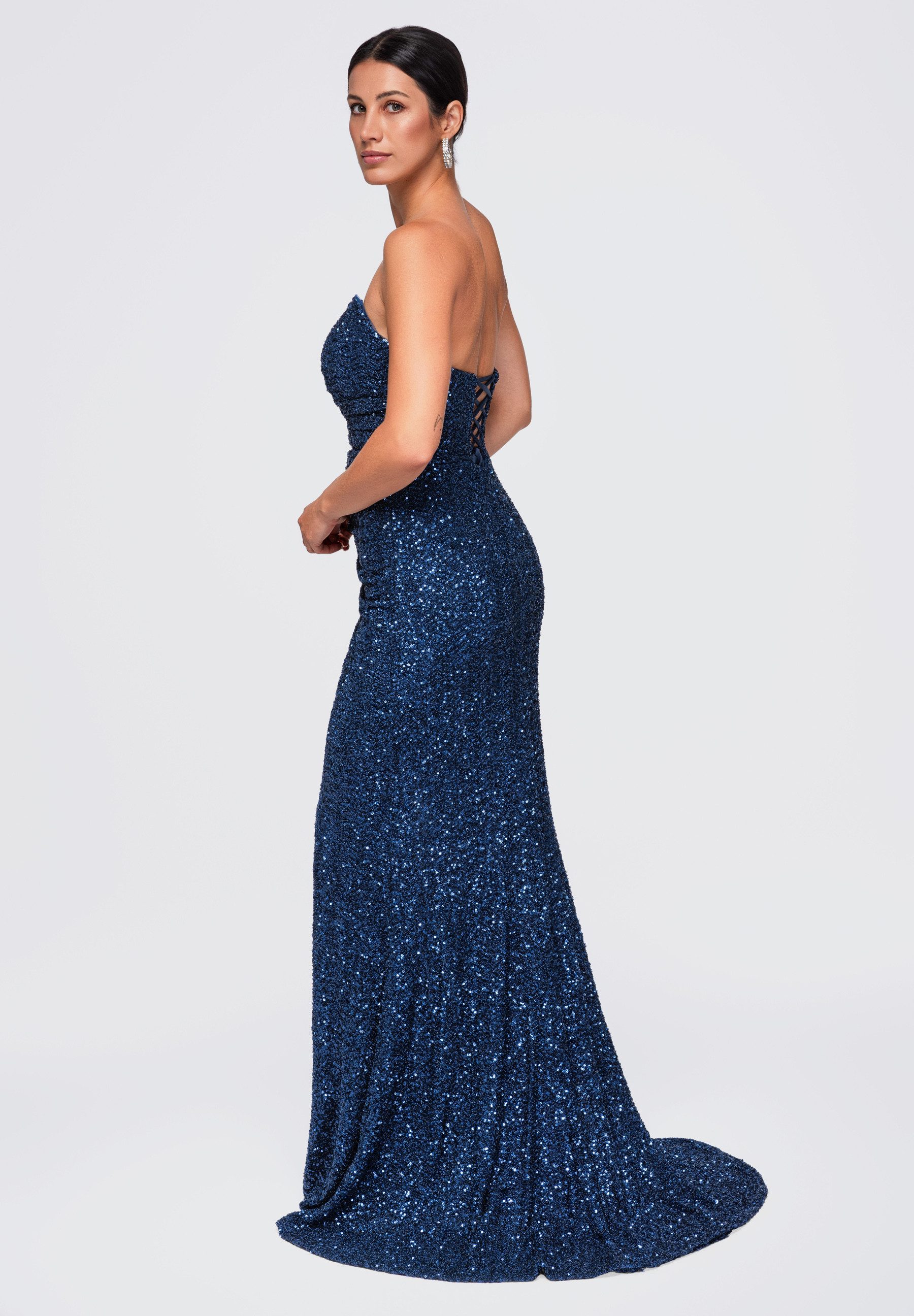 OMBRE Abendkleid Damen Abendkleid mit Herz-Ausschnitt und Pailletten Navy L (kein Set, 1-tlg) in Unifarbe – Bild 5 von 5