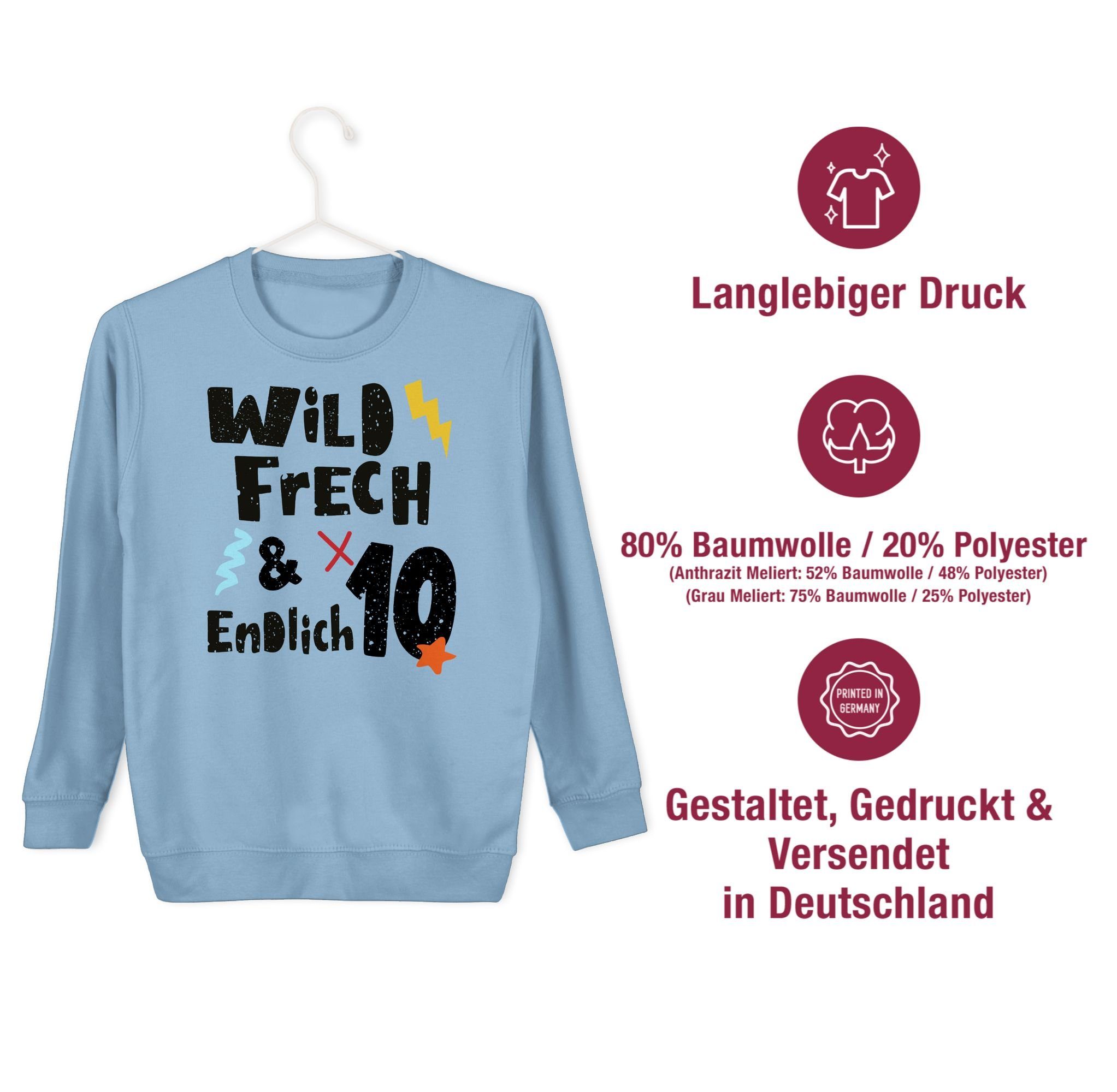 Shirtracer Sweatshirt Wild frech und Hellblau endlich Geburtstag Wunderbar - 10 Jahre zehn 2 10
