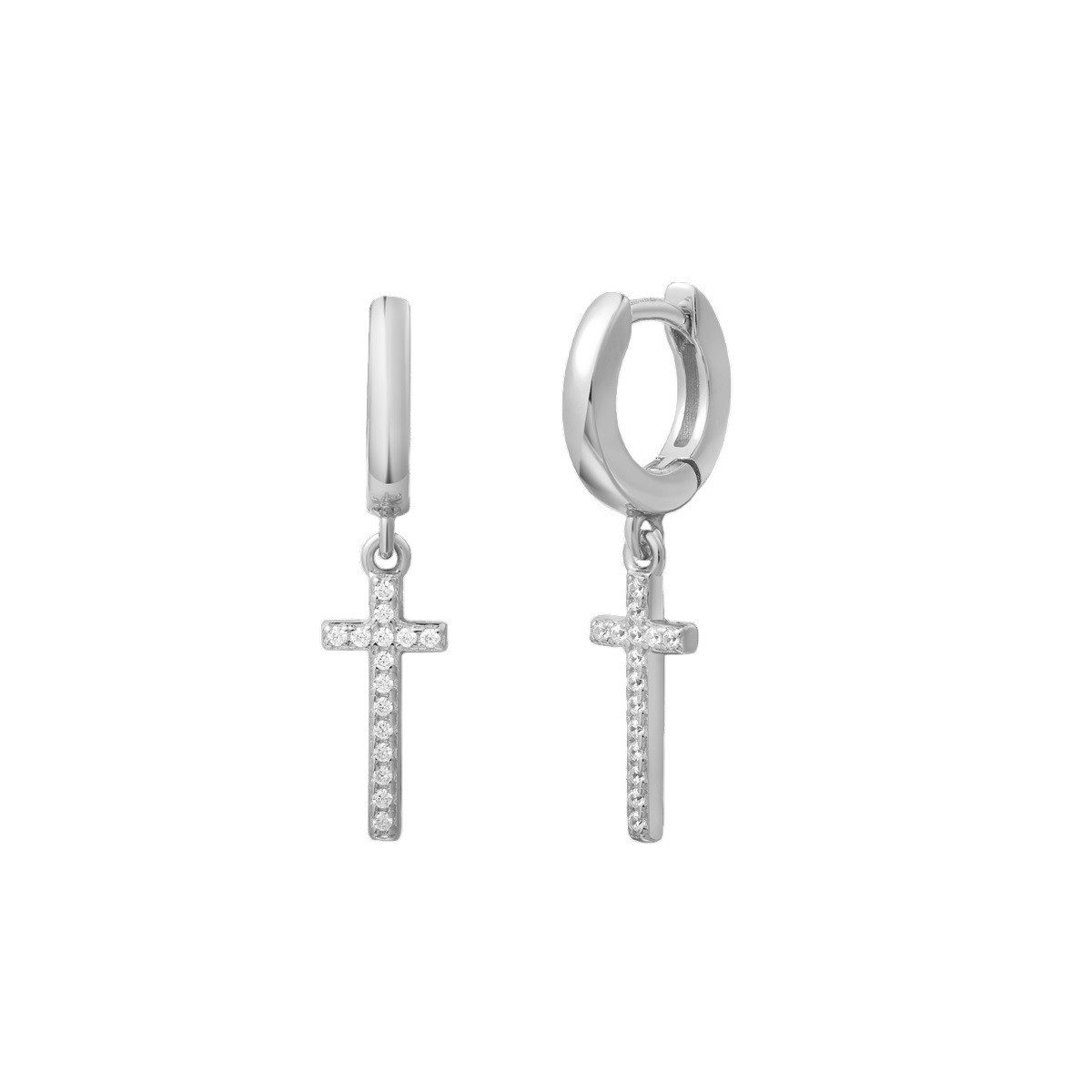 XENOX Paar Ohrstecker Xenox Creolen Damen Kreuz Mit Zirkonia 925 Sterlingsilber XS10041