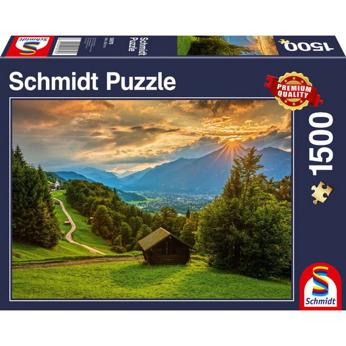 Schmidt Spiele Puzzle Sonnenuntergang über dem Bergdorf 1500 Puzzleteile