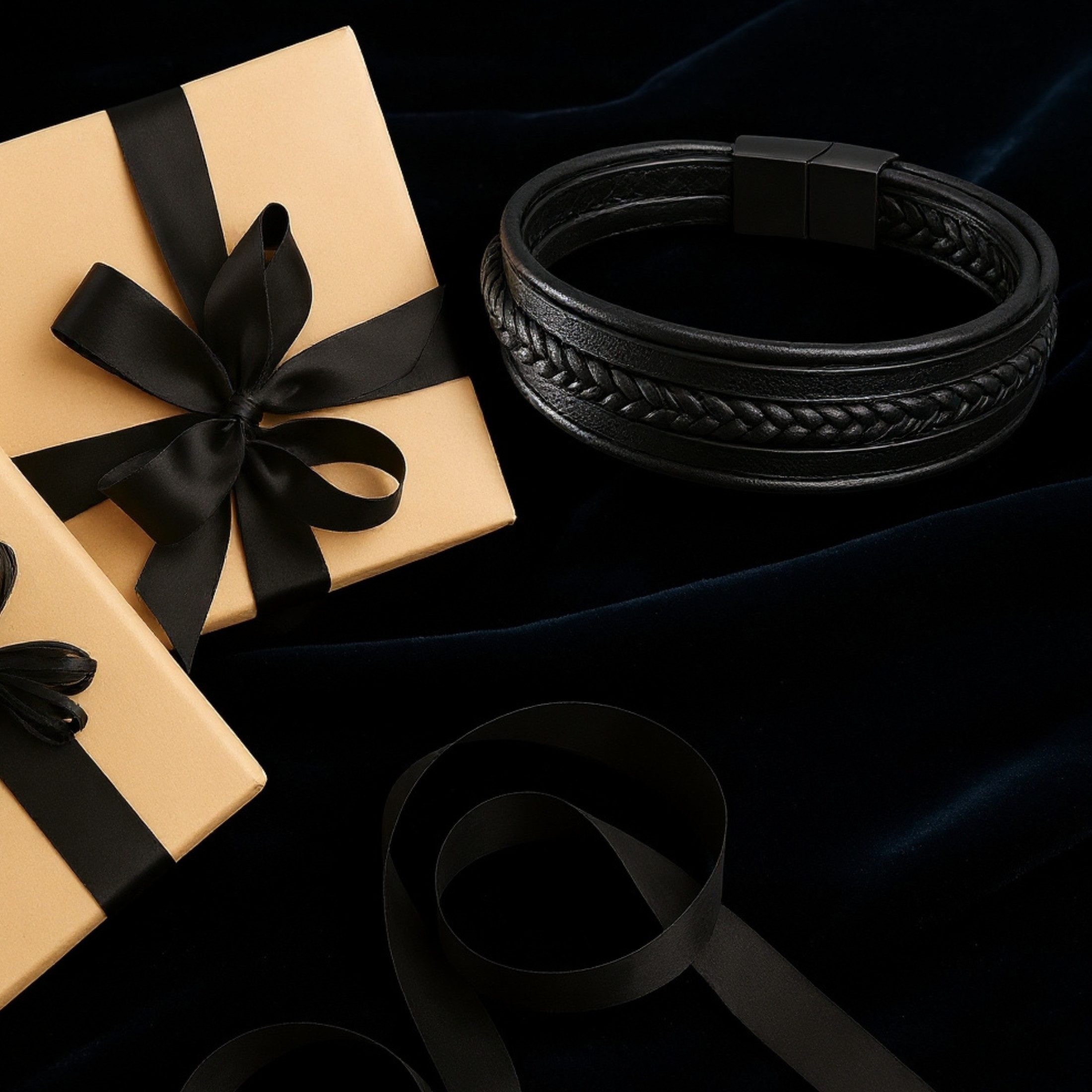 UNIQAL.de Lederarmband VORTEX EDITION – Echtleder, Edelstahl & sicherer Magnetverschluss (Maskuline Linienführung, glänzende Details und anpassbare Größe für jedes Handgelenk), handgefertigt in Deutschland