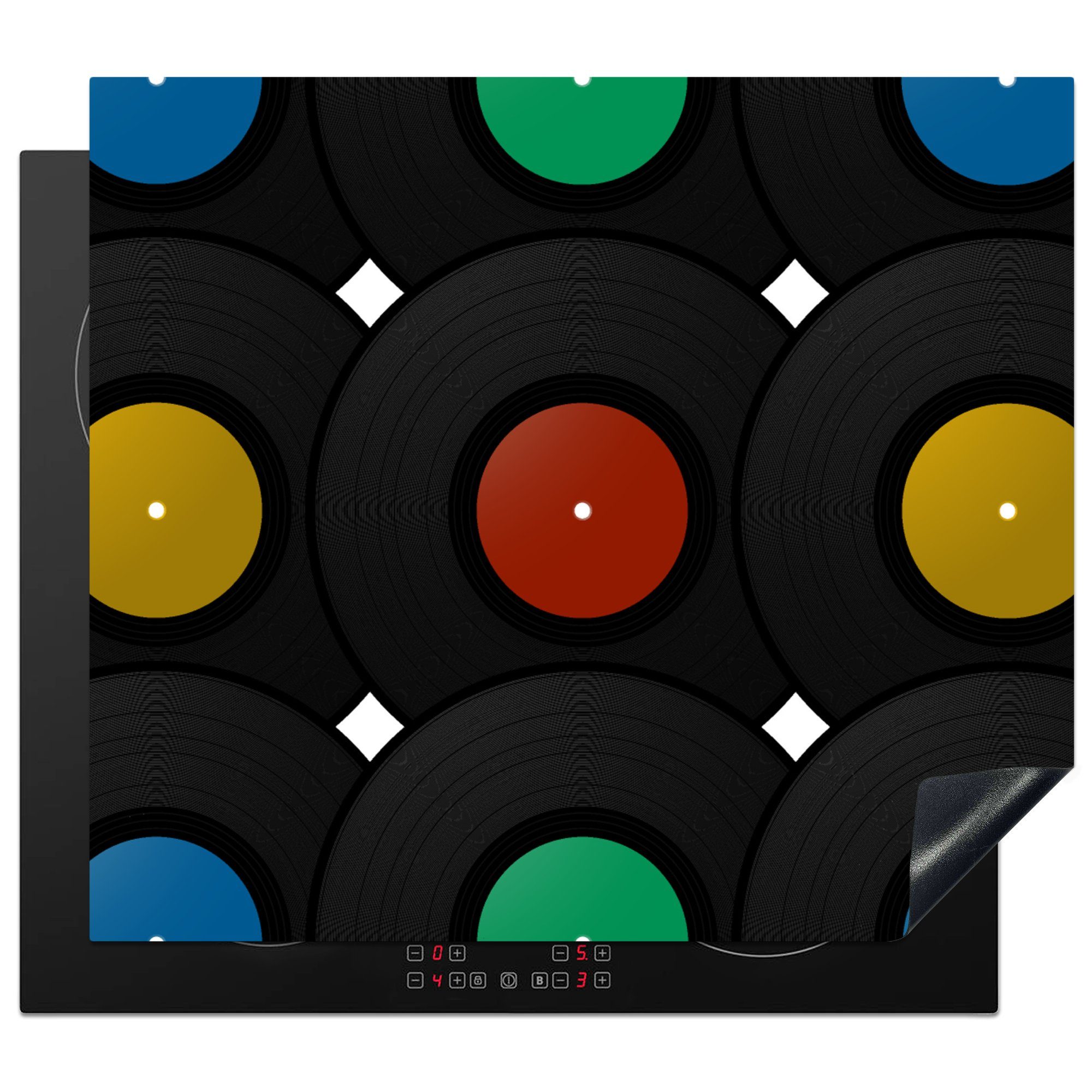 MuchoWow Herdblende-/Abdeckplatte Tafeln - Musik - Muster, Vinyl, (1 tlg), 60x52 cm, Mobile Arbeitsfläche nutzbar, Ceranfeldabdeckung