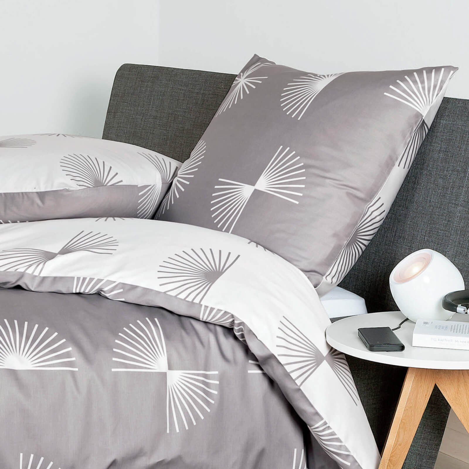 Janine Bettwäsche J.D. 87073 07 taupe, Mako-Satin, 2 teilig, gefächerte Viertelkreise, geometrisch – Bild 5 von 5