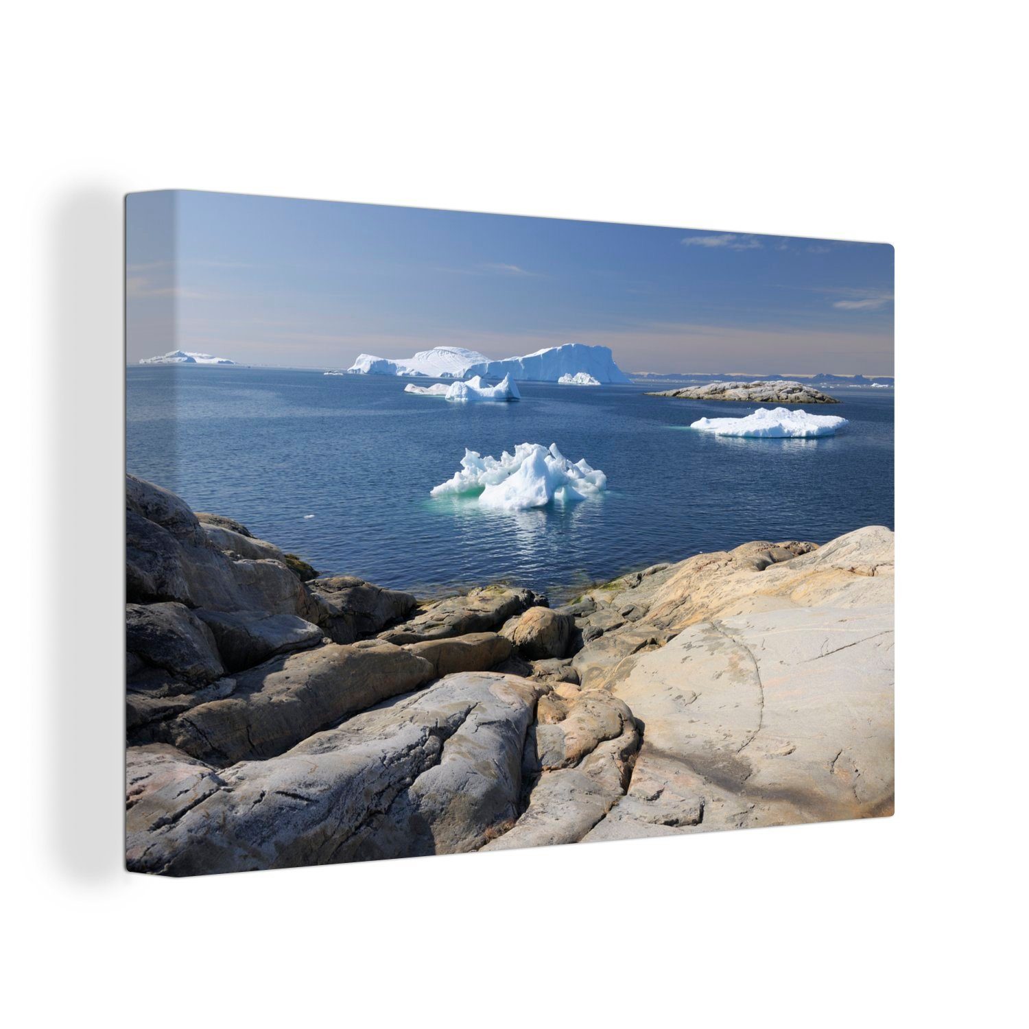 OneMillionCanvasses® Leinwandbild Felsen und Eisberge Eisfjord von Ilulissat in Grönland, (1 St), Wandbild Leinwandbilder, Aufhängefertig, Wanddeko, 30x20 cm