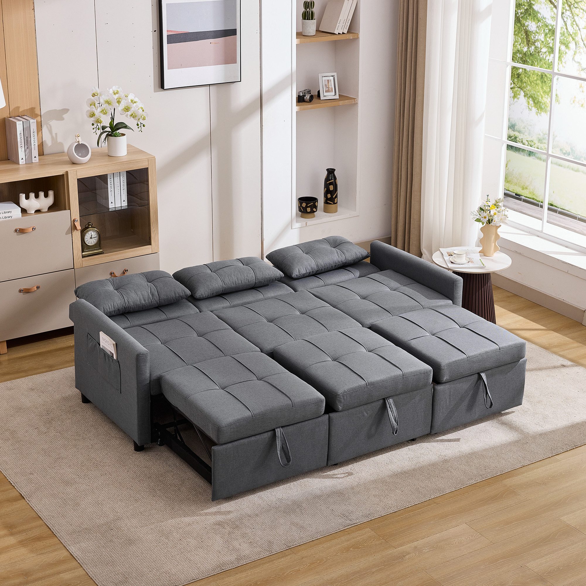 Merax Schlafsofa 3-Sitzer-Sofa mit 180° verstellbarer Rückenlehne & auszieh günstig online kaufen