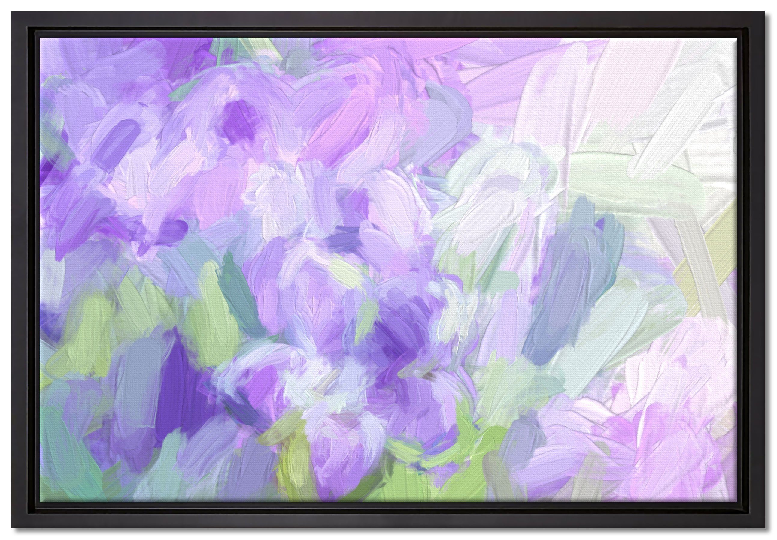 Pixxprint Leinwandbild Lilane Lavendelblumen inkl. gefasst, (1 bespannt, fertig Wanddekoration St), Schattenfugen-Bilderrahmen Zackenaufhänger Leinwandbild in Kunst, einem