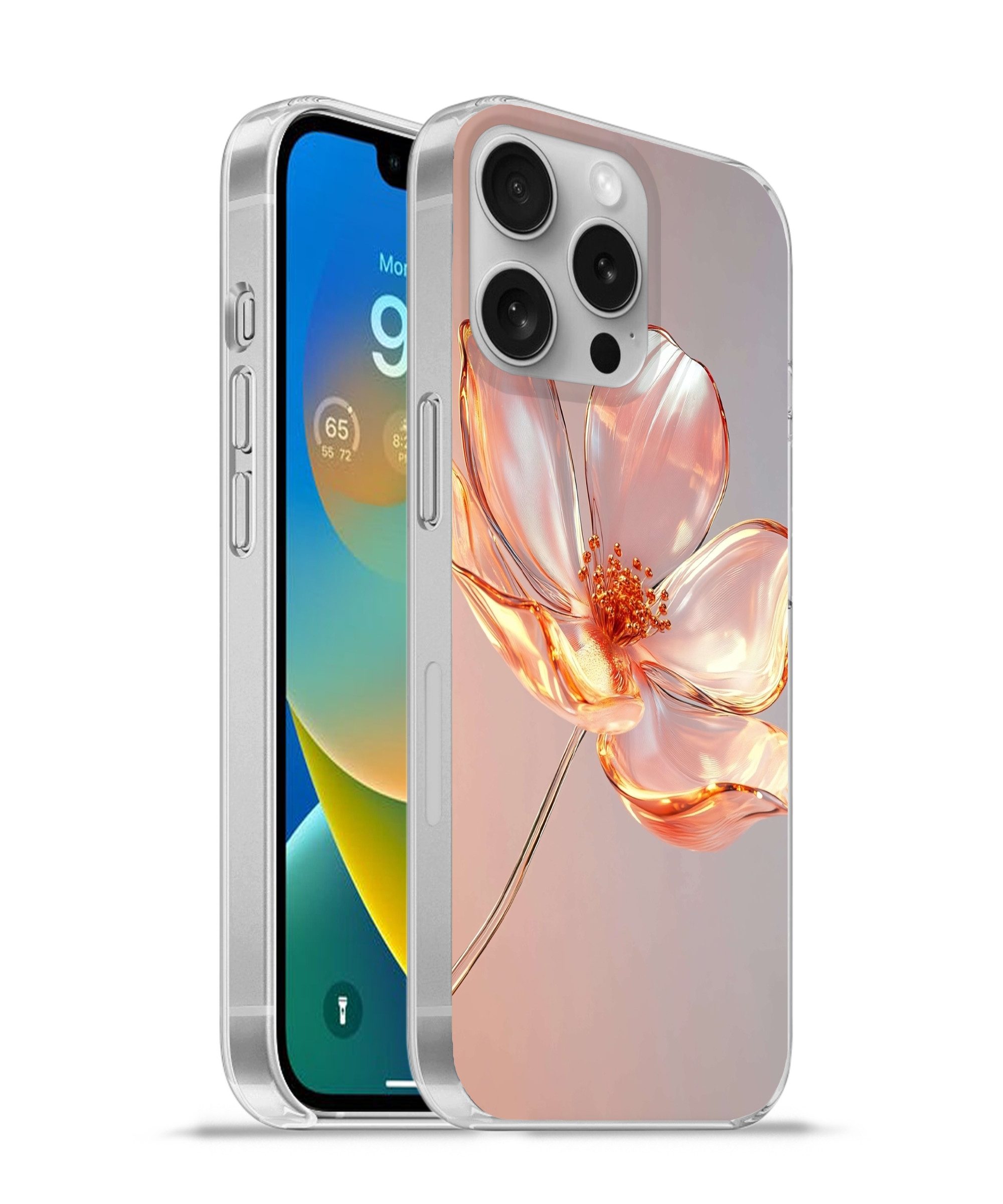 MuchoWow Handyhülle für Apple iPhone 16 Pro Gläser - Blume - Rosa, Smartphone-Bumper, Print, Handy Schutzhülle Dünn