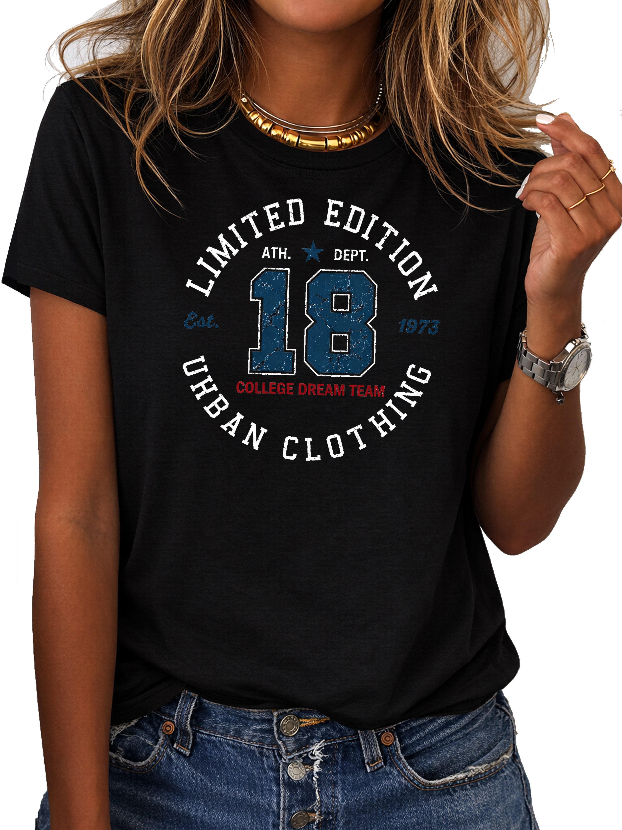 RMK T-Shirt Damen Shirt Rundhals Basic "College 18" aus Baumwolle günstig online kaufen