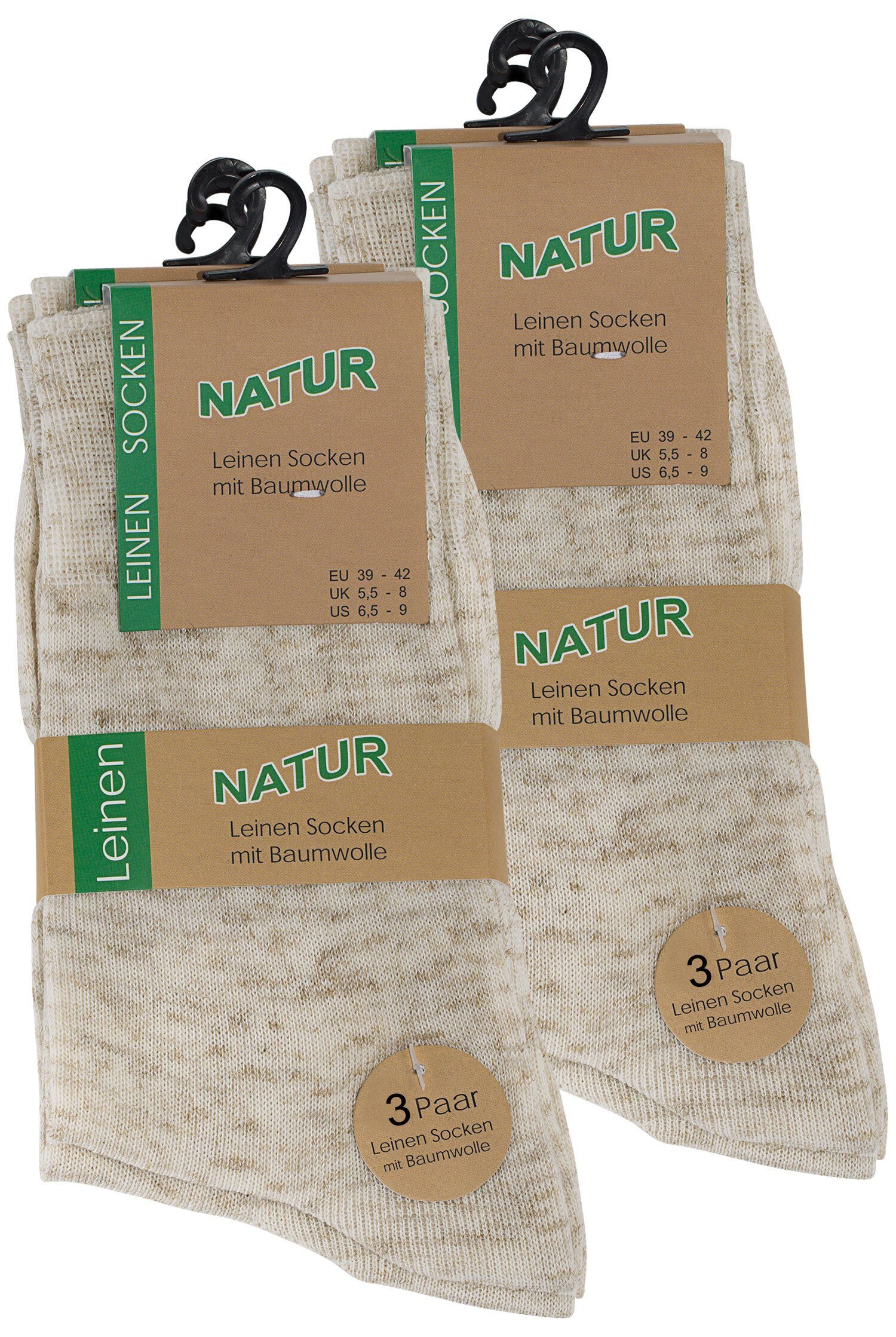 Socken (6-Paar) Prime® Baumwoll-Leinengemisch Cotton angenehmen aus